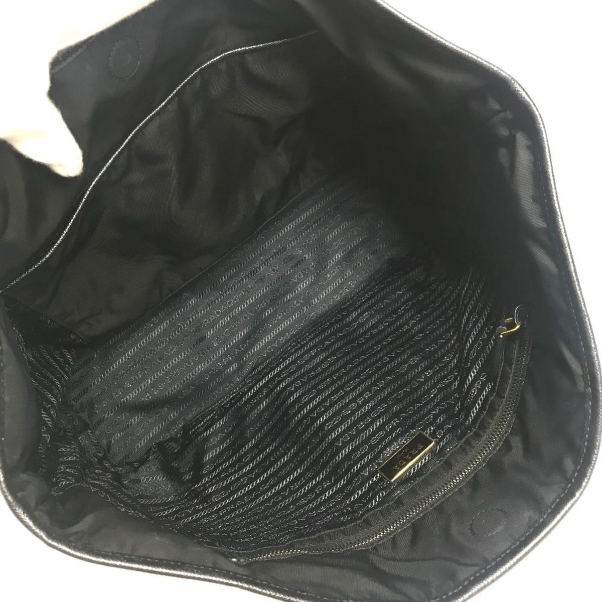 Prada Black Blue Leather Nylon Shoulder Bag Tote Bag (Pre-Owned)