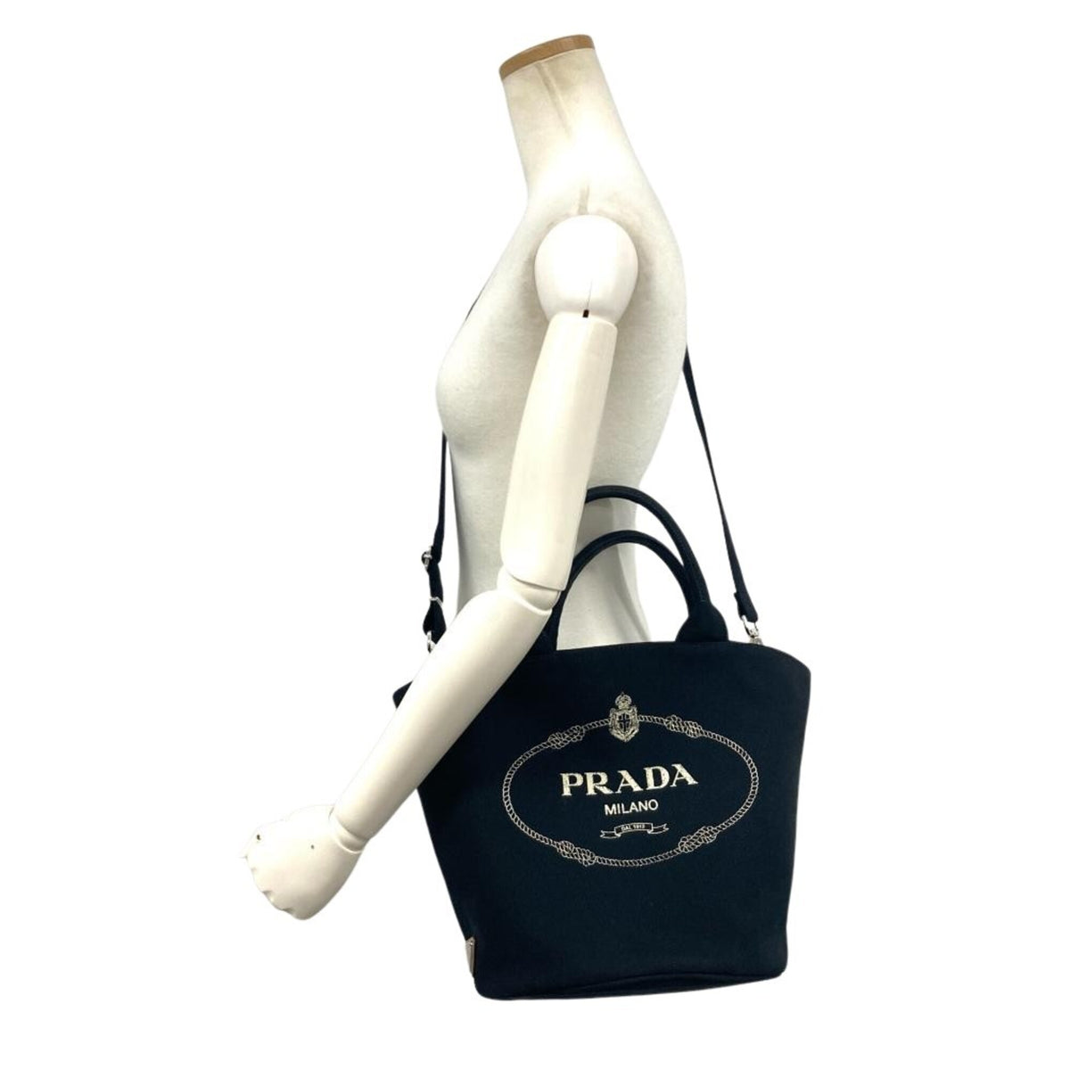 Prada Canapa Black Canvas Pouch Shoulder Bag Tote Bag (Pre-Owned)