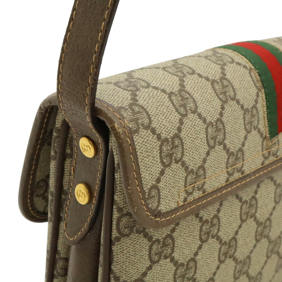 Gucci Beige Brown Green Red Color White Gg Plus Pochette Shoulder Bag (Pre-Owned)