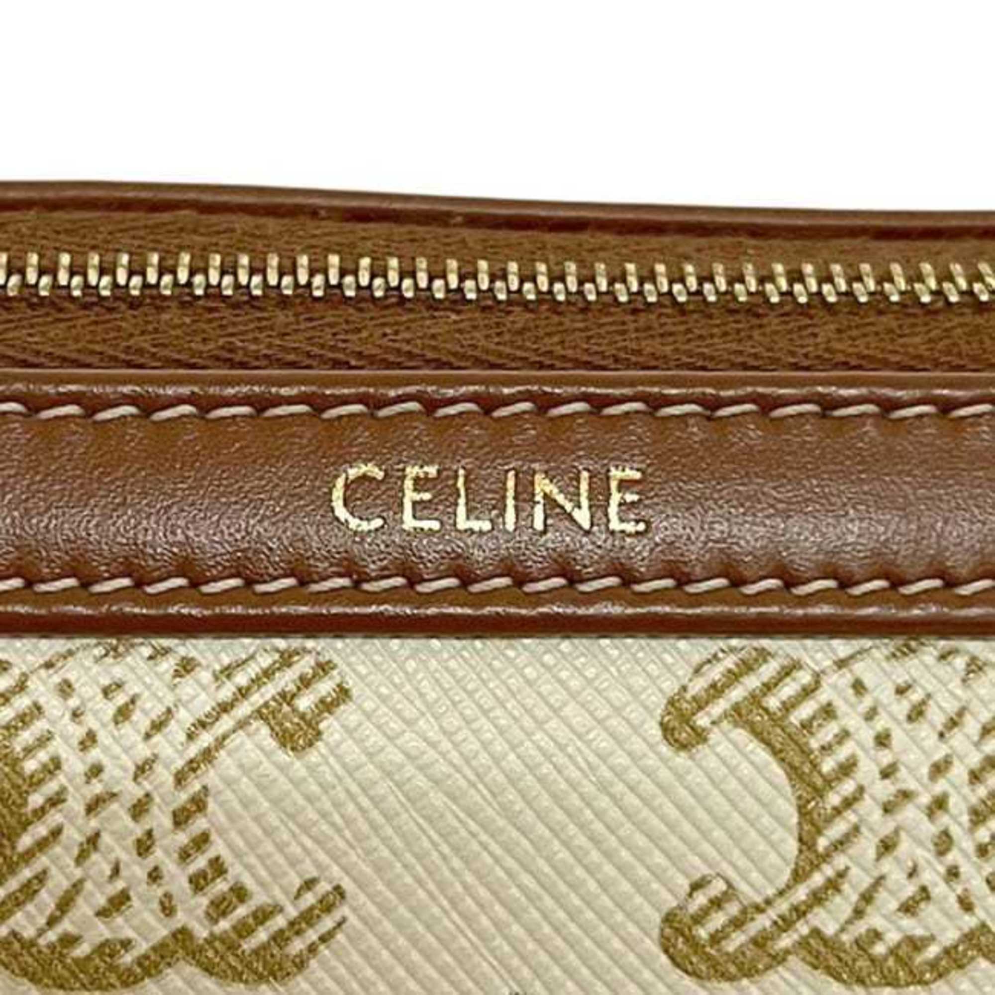 Celine Brown White Pvc Leather Pouch (Pre-Owned)