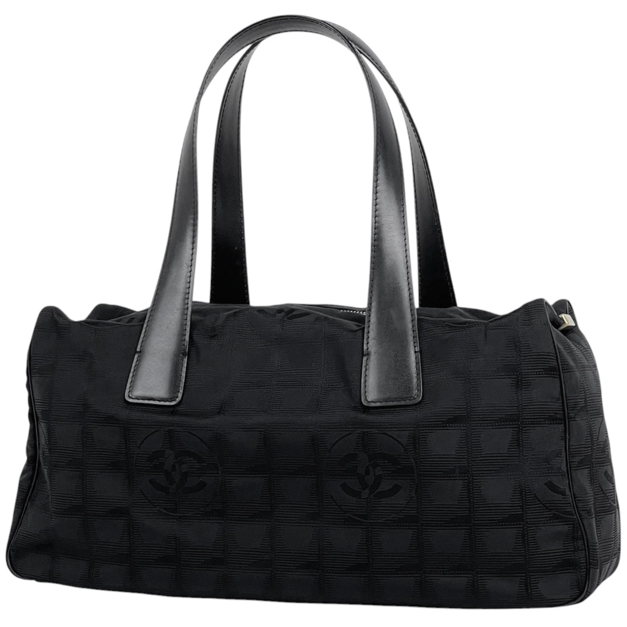 Chanel New Travel Line Black Jacquard Nylon Leather Handbag (Pre-Owned)