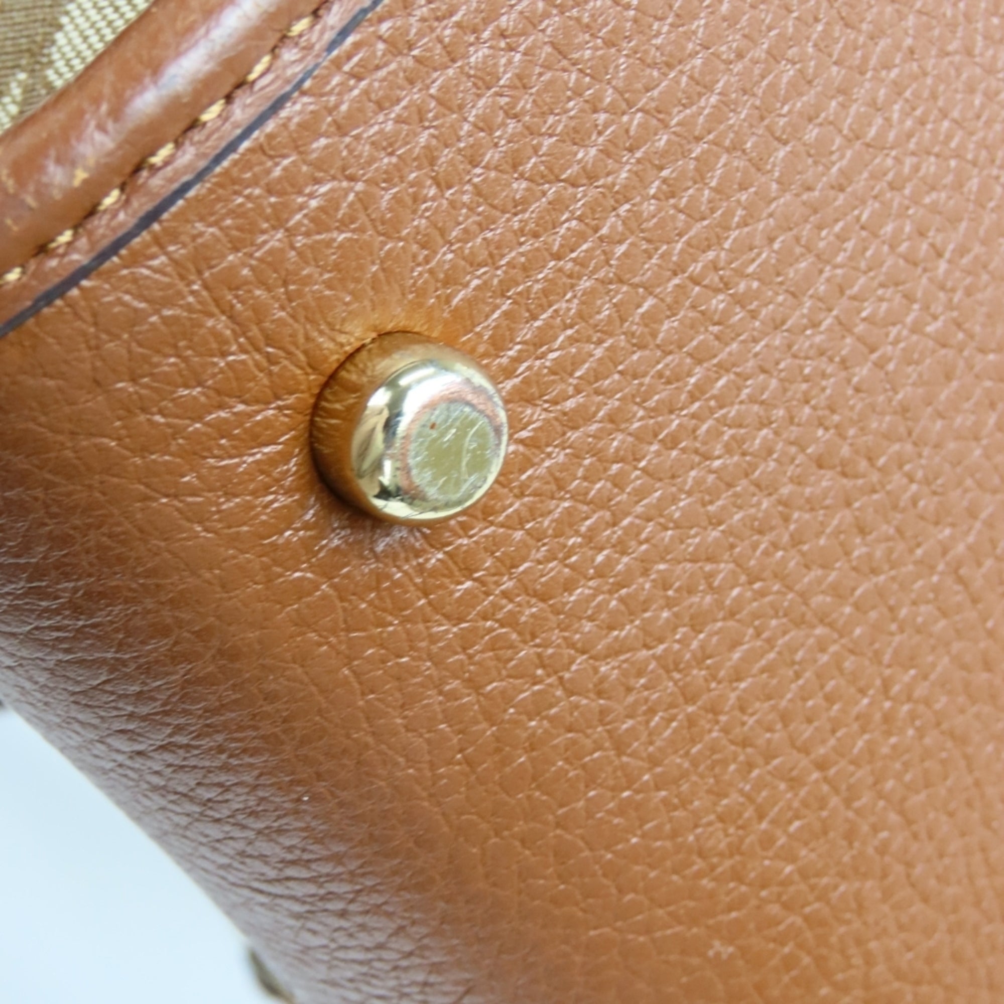 Coach Signature Brown Gray Canvas Leather Handbag (Pre-Owned)