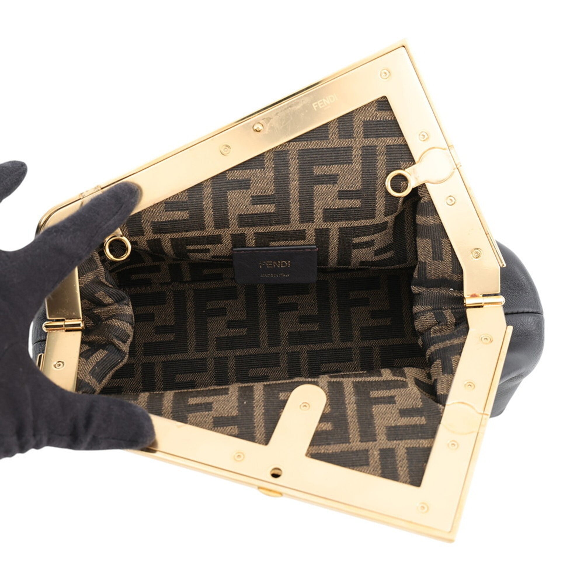 Fendi Black Leather Clutch Bag Shoulder Bag (Pre-Owned)