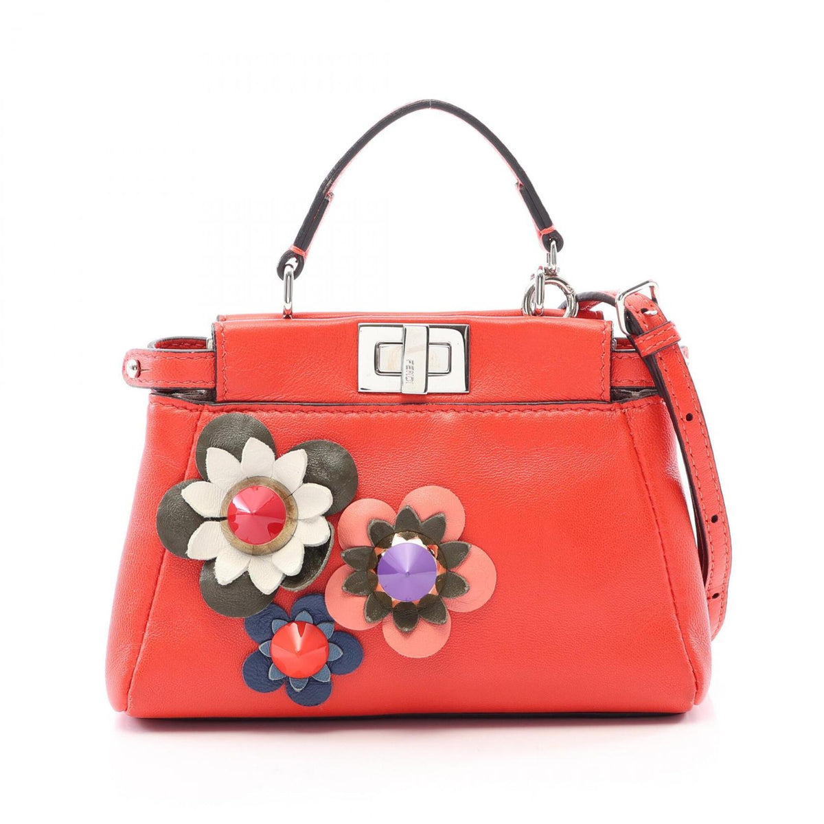 Fendi Multi-Color Red Color Leather Handbag (Pre-Owned)
