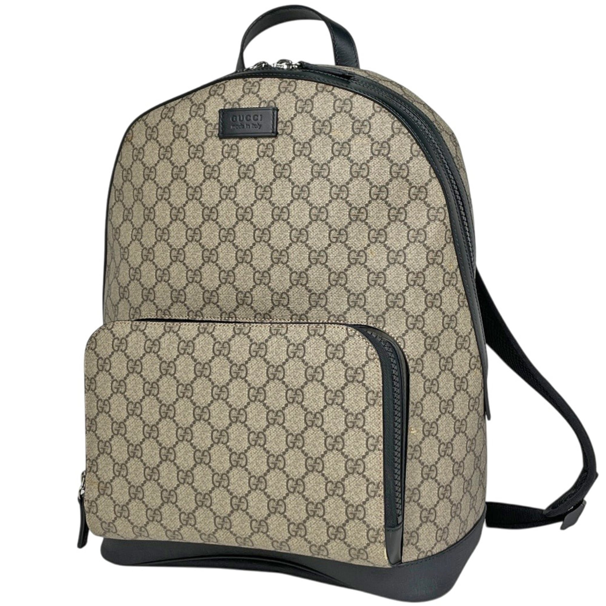 Gucci Beige Black Gg Supreme Coated Canvas Leather Backpack (Pre-Owned)