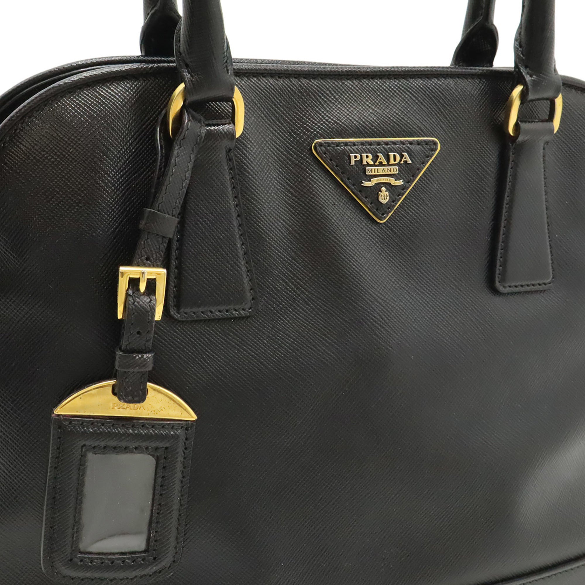 Prada Saffiano Black Leather Handbag Shoulder Bag (Pre-Owned)
