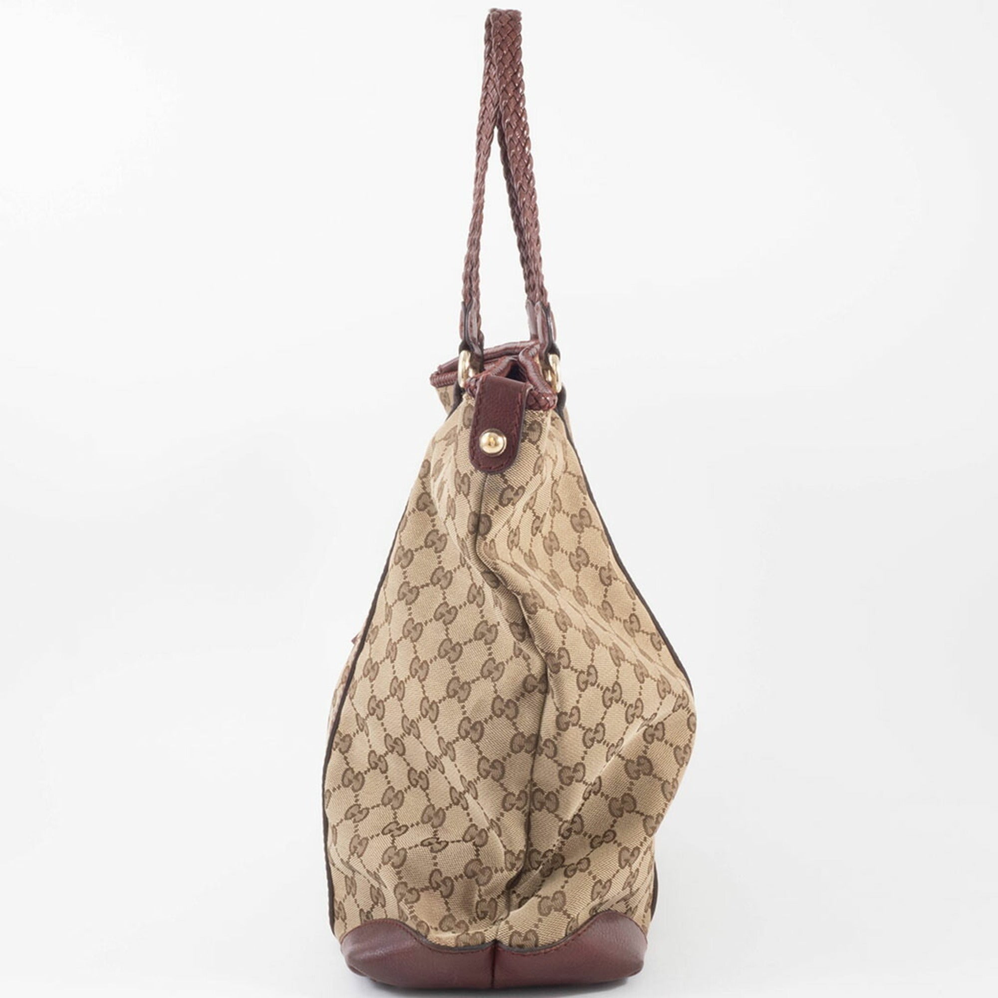 Gucci Gg Canvas Beige Brown Gg Canvas Leather Tote Bag (Pre-Owned)