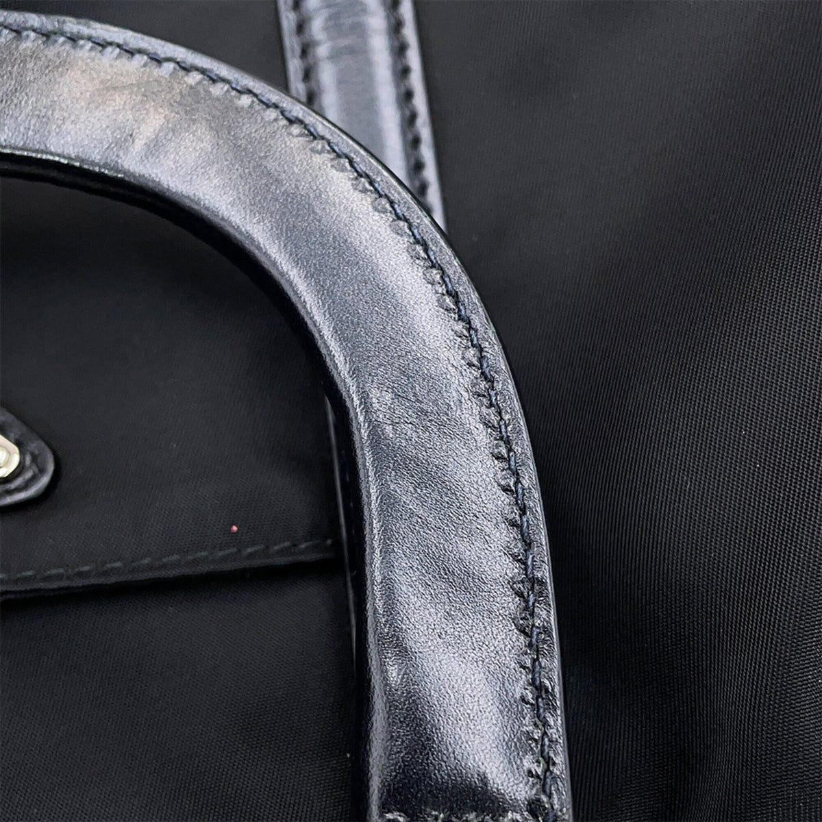 Prada Black Nylon Leather Handbag Tote Bag (Pre-Owned)
