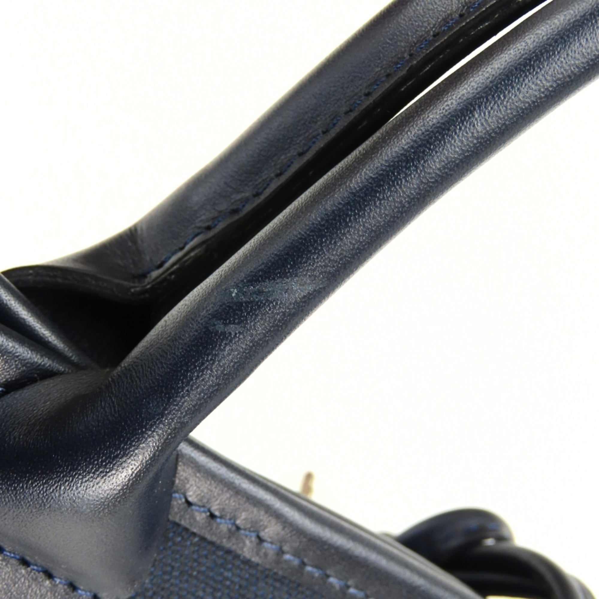 Longchamp Navy Canvas Leather Handbag (Pre-Owned)