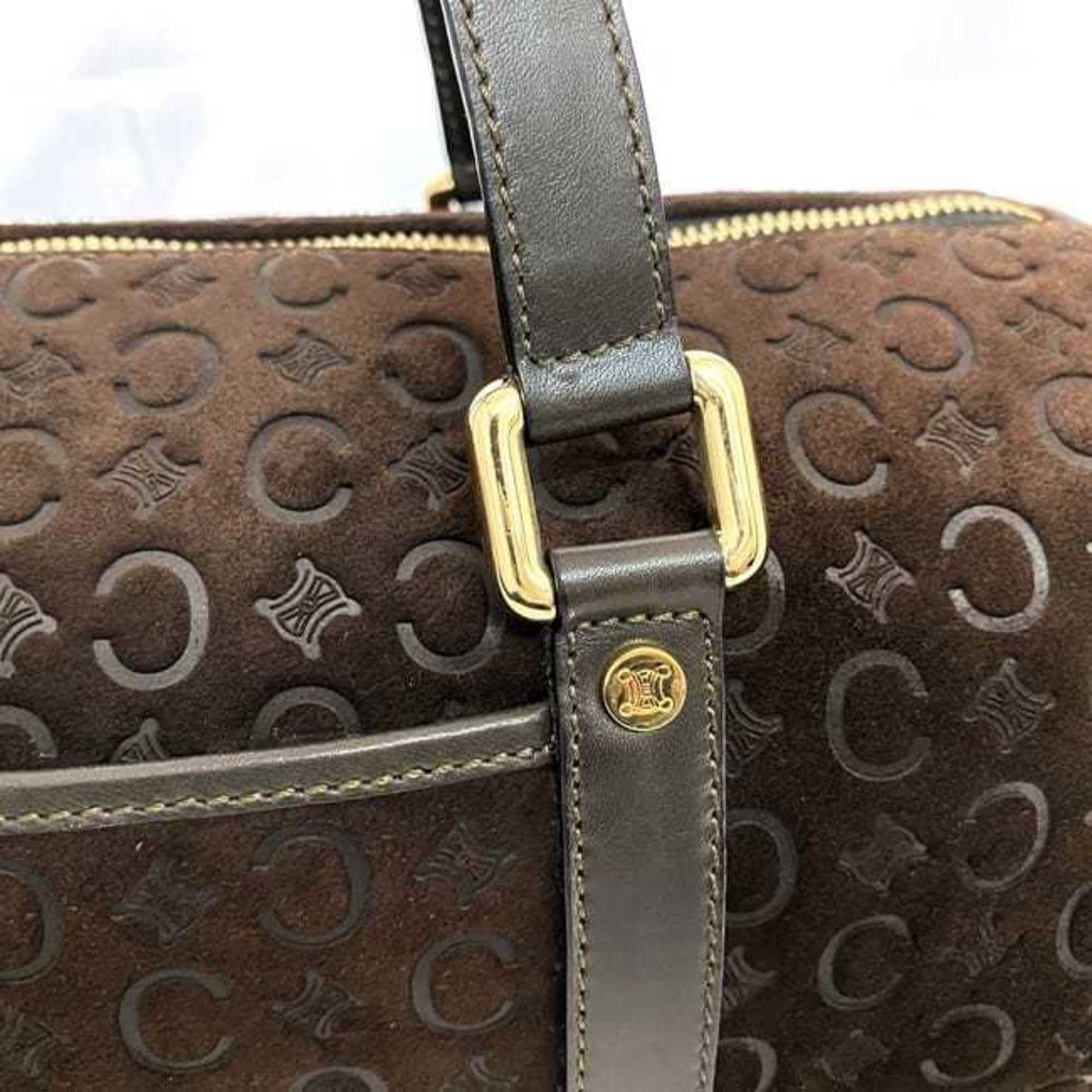 Celine Brown Suede Leather Boston Bag Handbag (Pre-Owned)