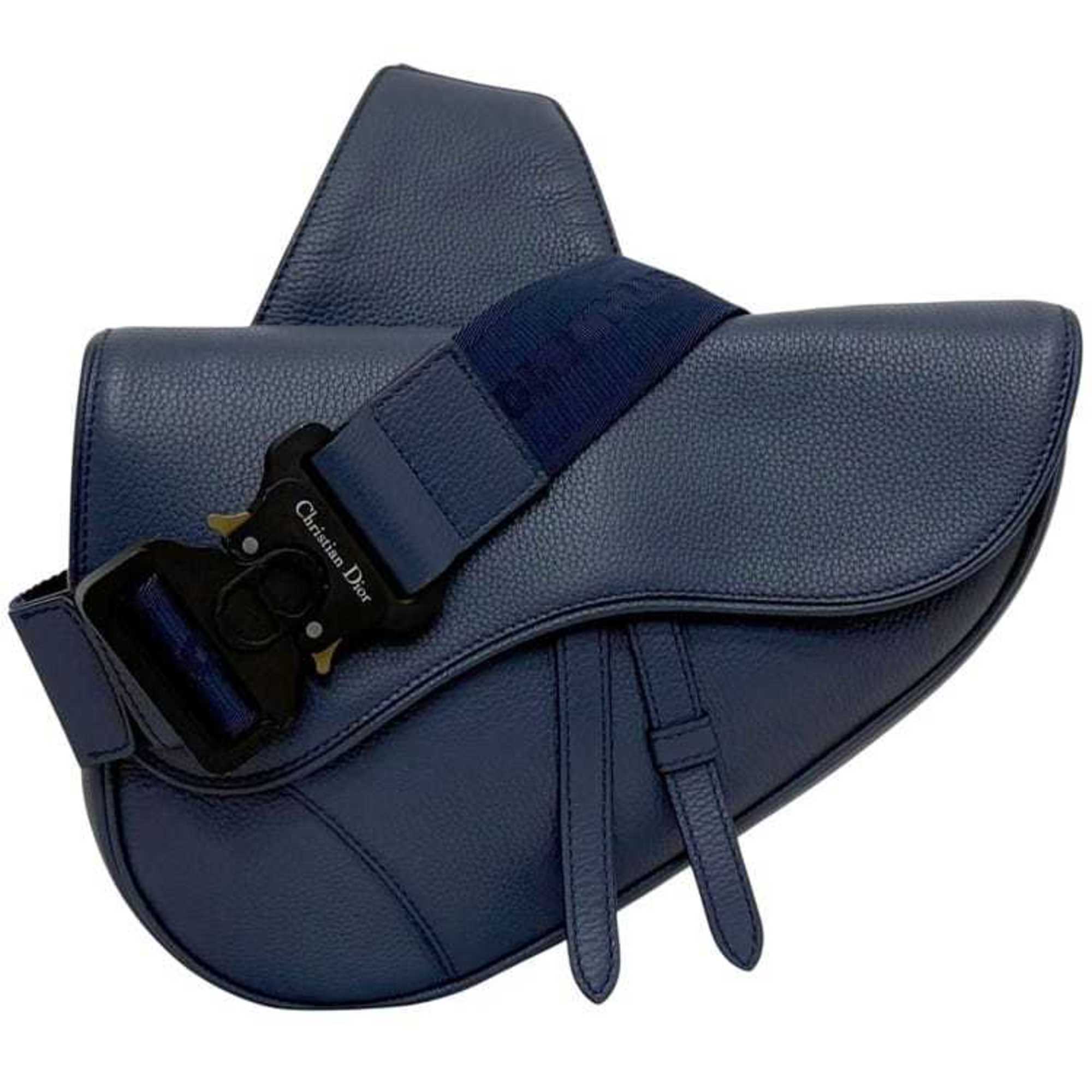 Christian Dior Blue Navy Leather Saddle Bag Shoulder Bag Sling Bag (Pre-Owned)