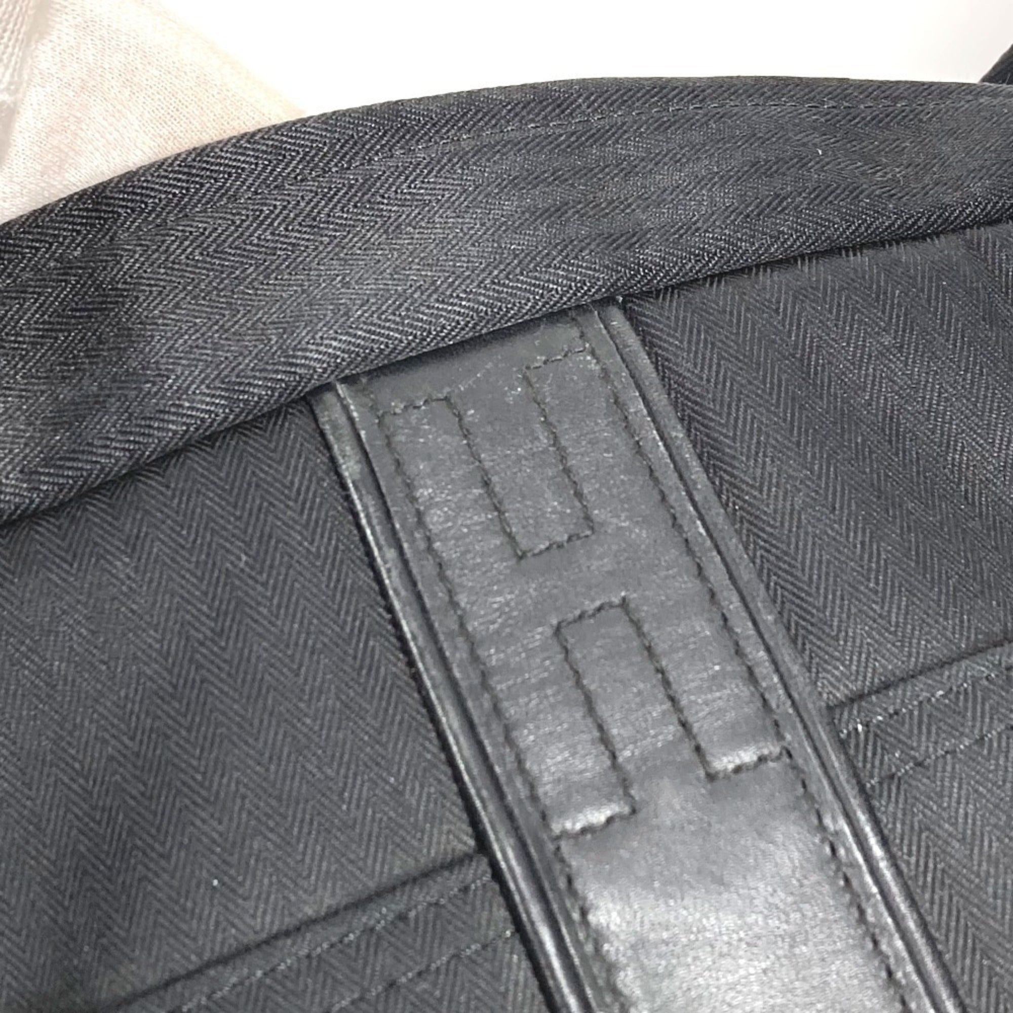 Hermes Acapulco Black Toile Chevron Leather Messenger Bag Shoulder Bag (Pre-Owned)