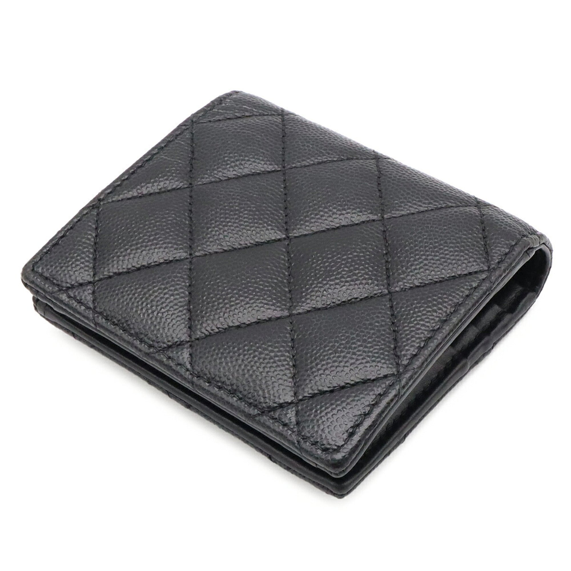 Chanel Black White Grained Calfskin Wallet (Bi-Fold) (Pre-Owned)