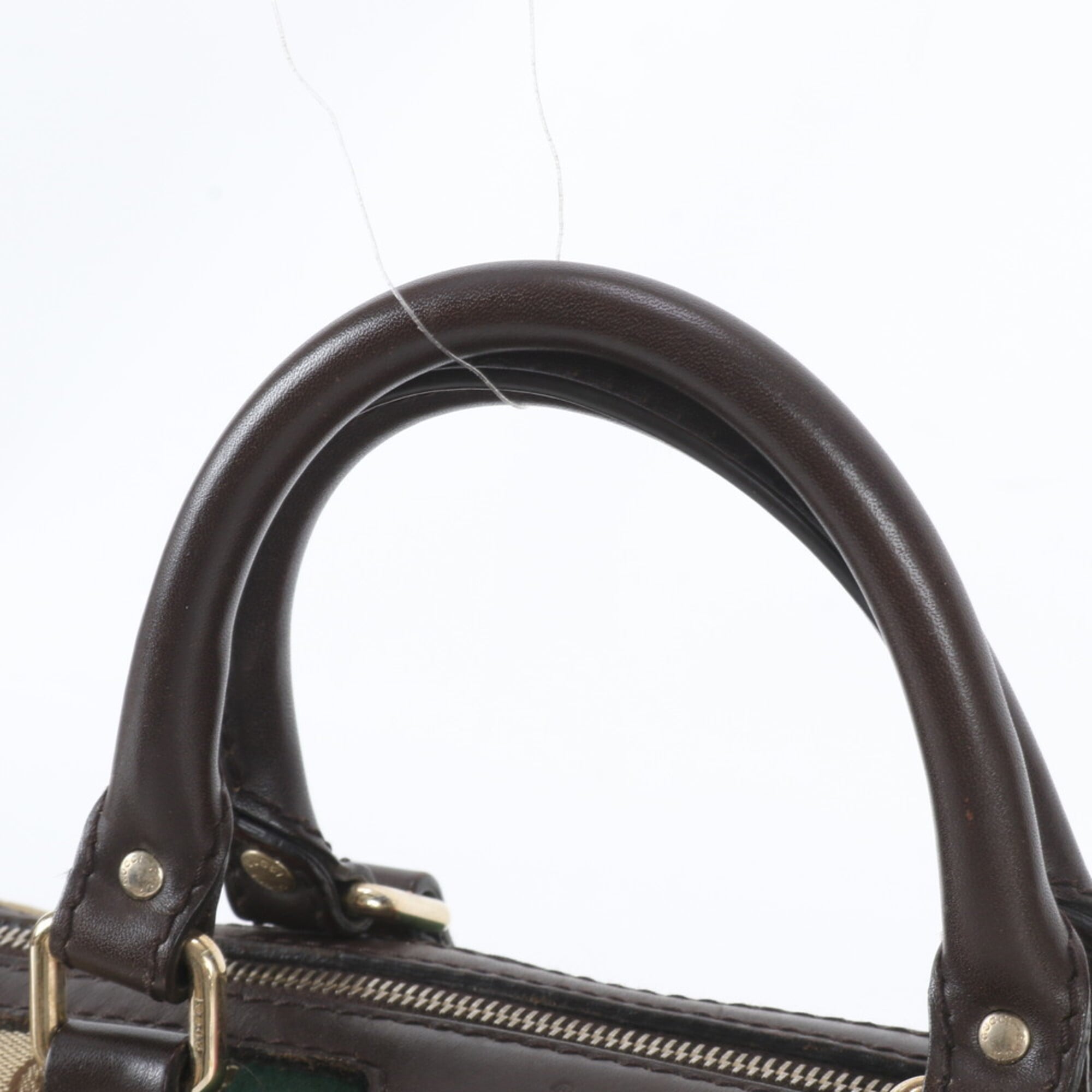 Gucci Brown Leather Canvas Boston Bag Handbag Shoulder Bag (Pre-Owned)