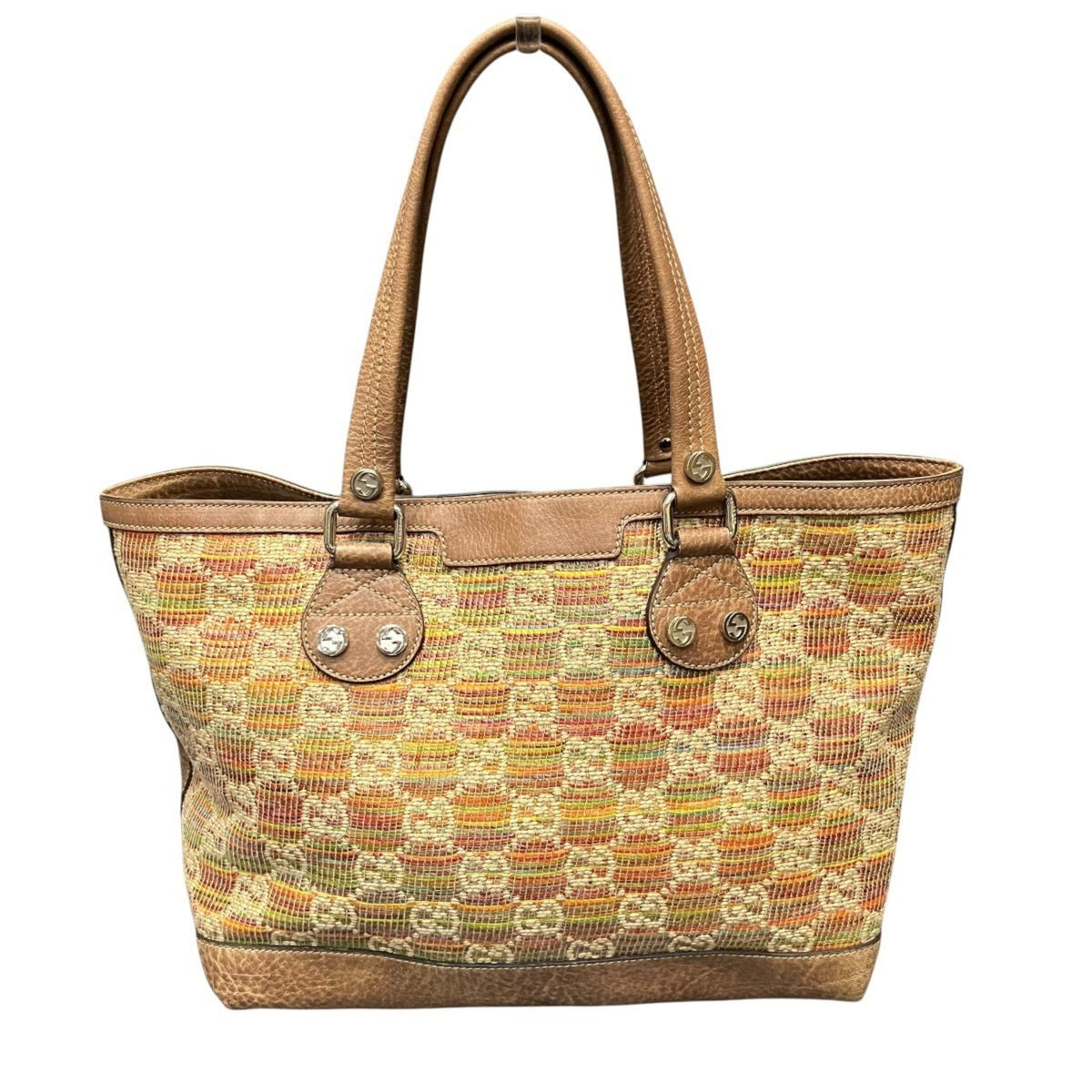 Gucci Multi-Color Hemp Linen Leather Tote Bag (Pre-Owned)