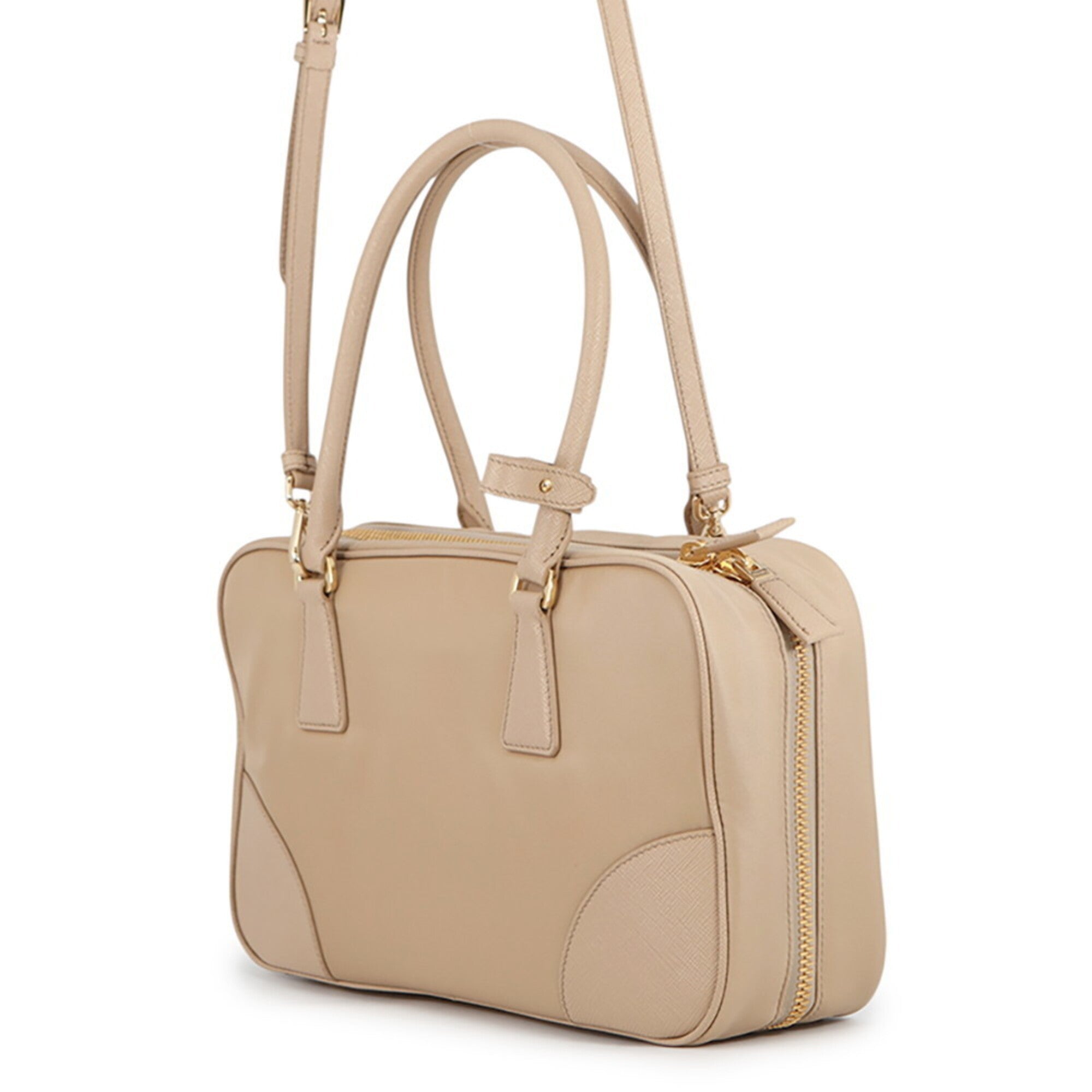Prada Beige Nylon Leather Handbag Shoulder Bag (Pre-Owned)