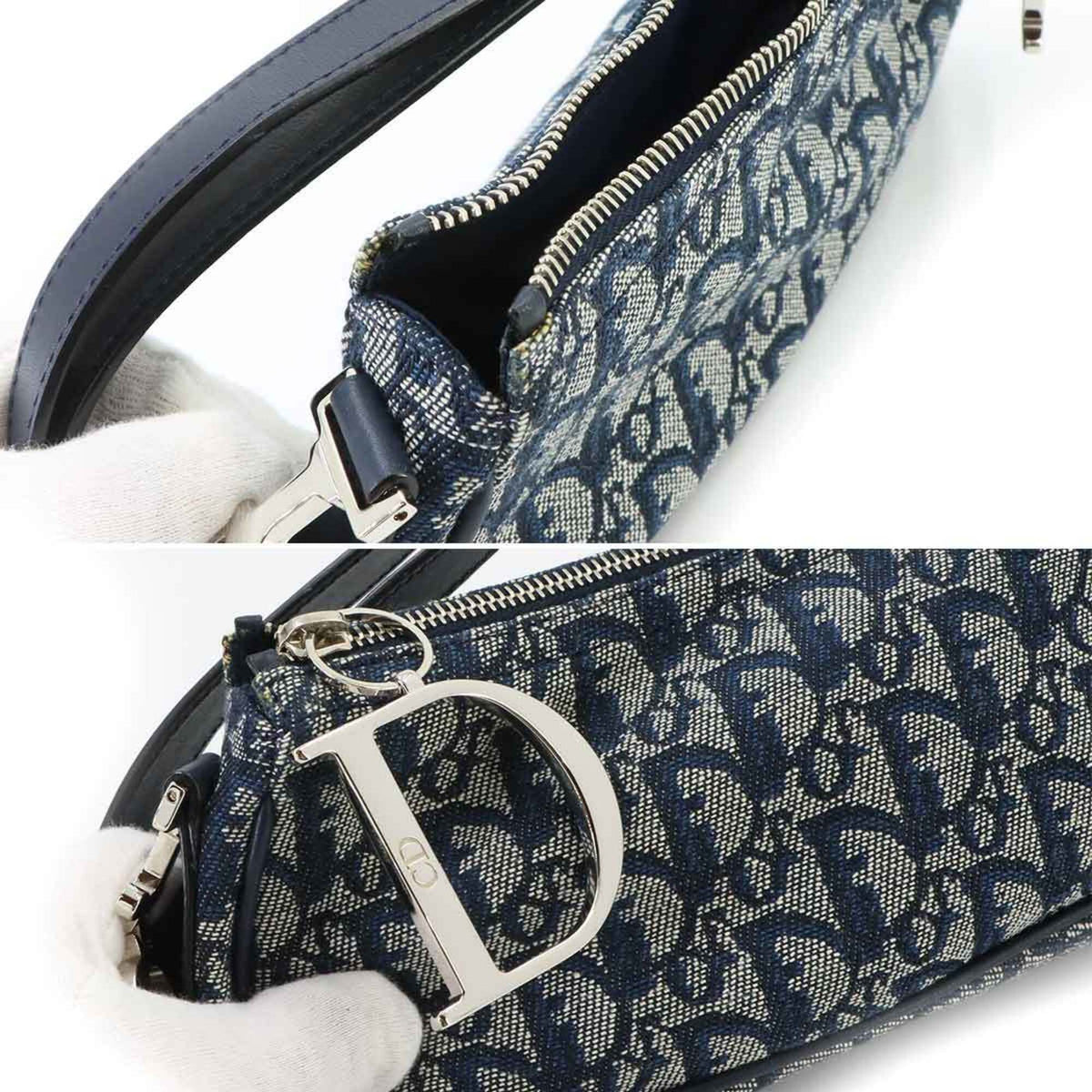 Christian Dior Navy Canvas Leather Handbag Shoulder Bag (Pre-Owned)