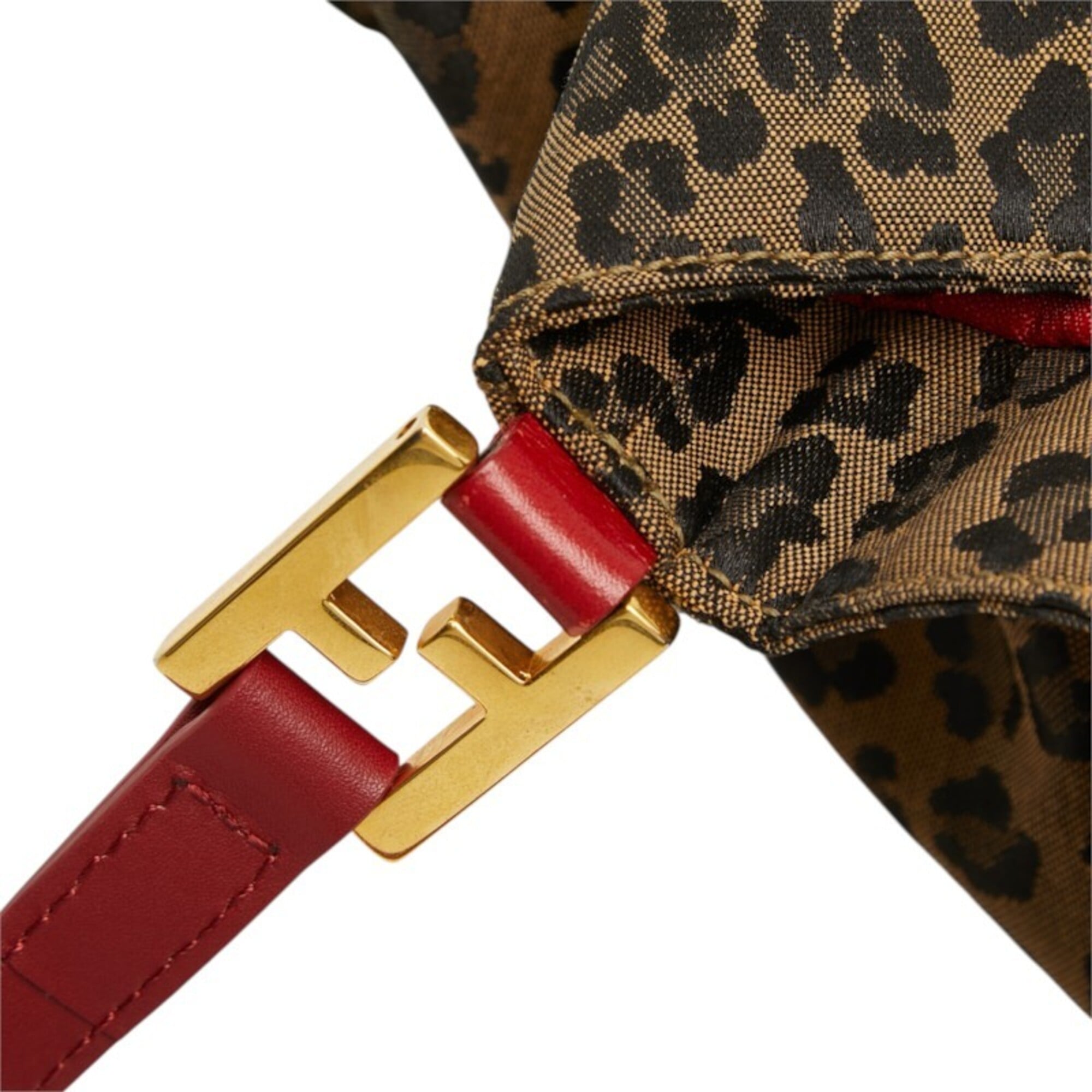 Fendi Brown Red Color Canvas Leather Shoulder Bag Tote Bag (Pre-Owned)