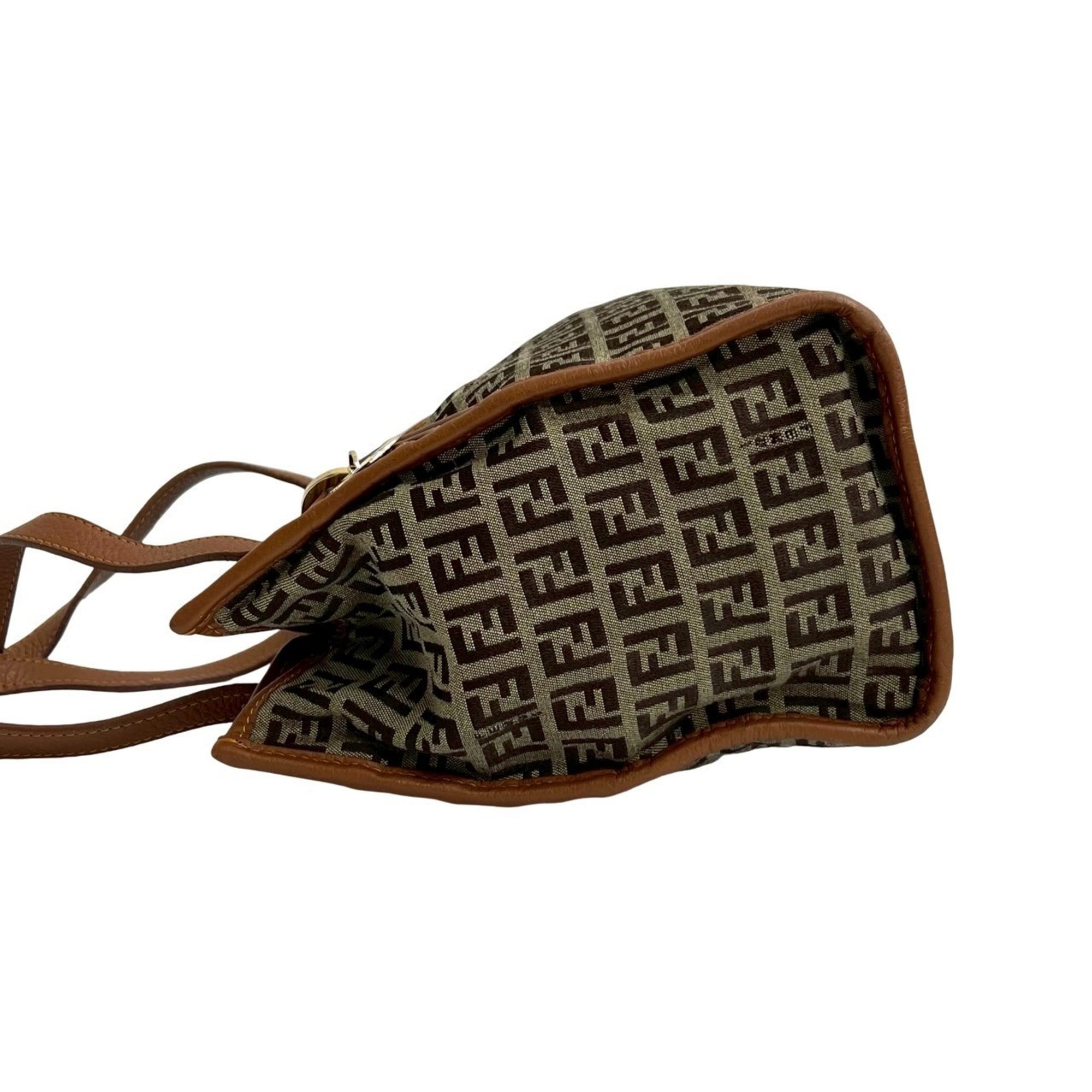 Fendi Brown Canvas Leather Handbag Tote Bag (Pre-Owned)