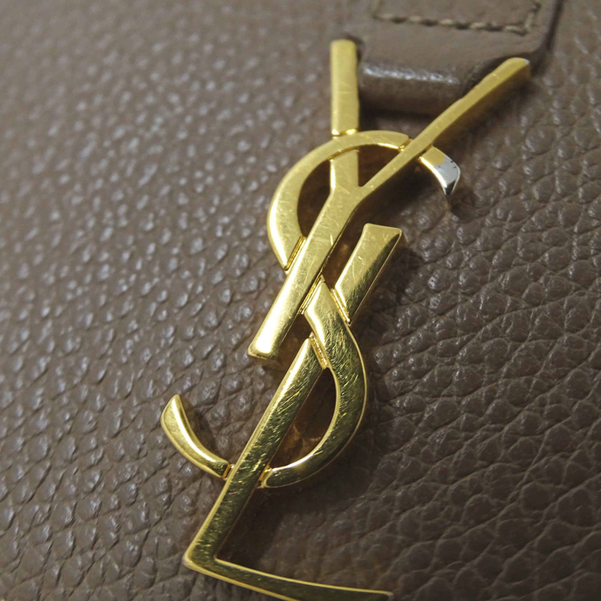 Saint Laurent Beige Brown Leather Wallet (Tri-Fold) (Pre-Owned)