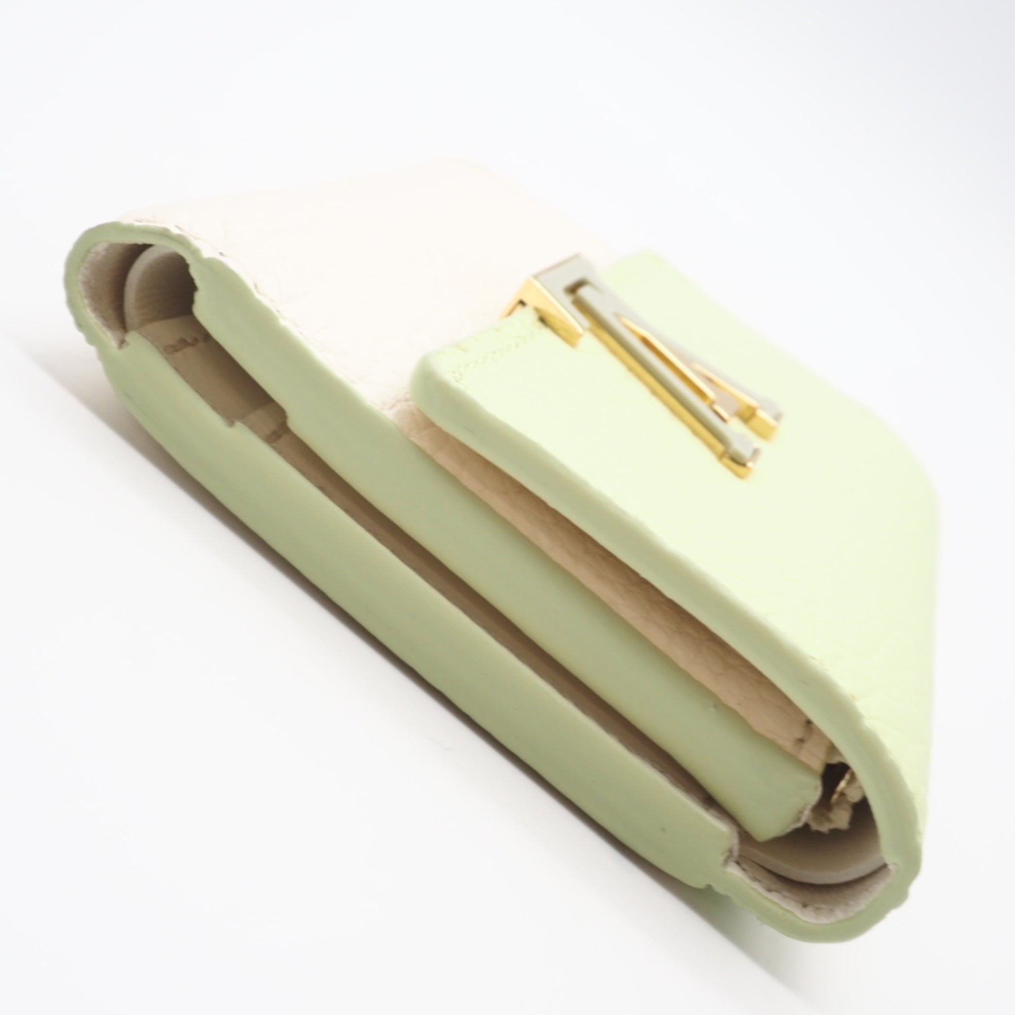Louis Vuitton Green White Leather Wallet (Tri-Fold) (Pre-Owned)
