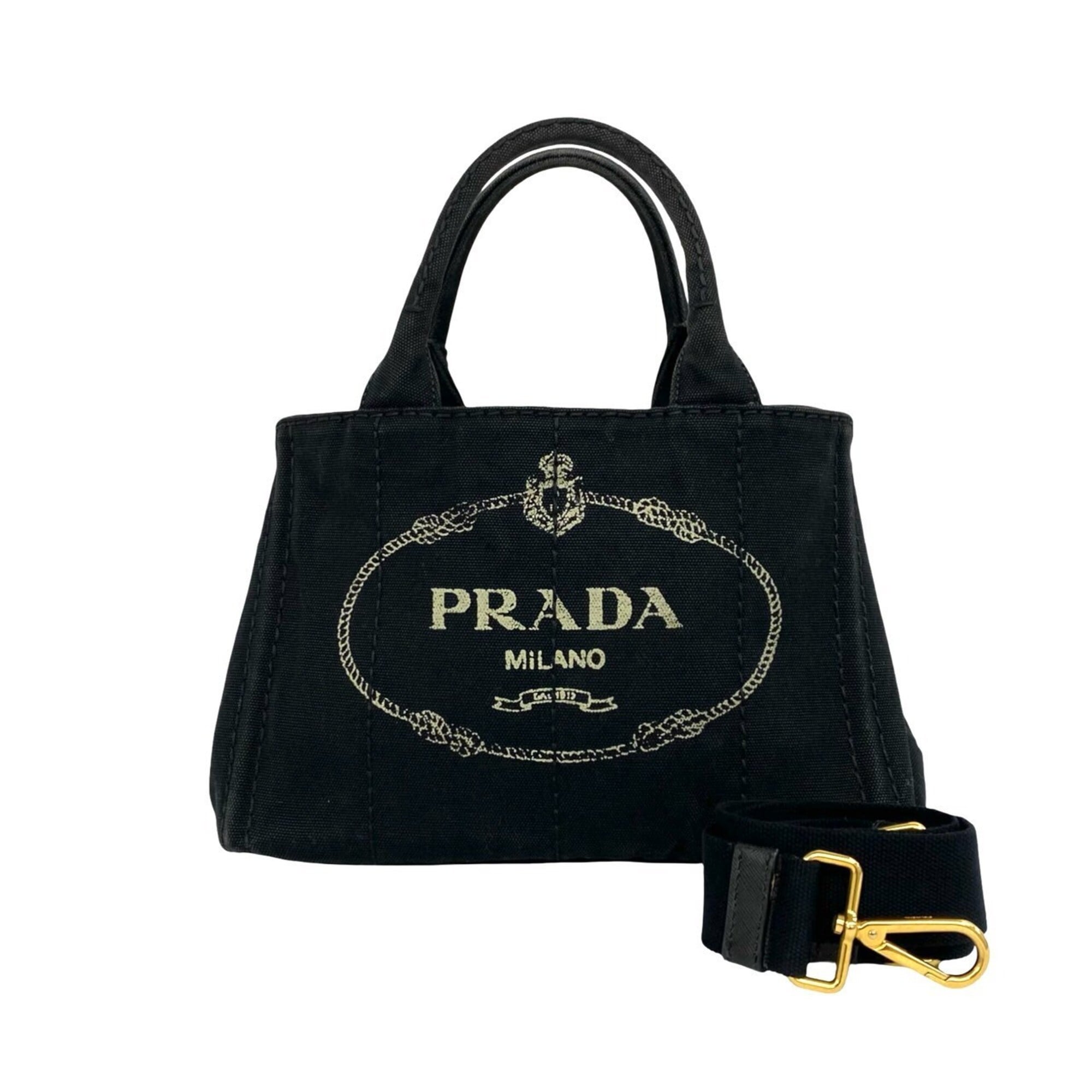 Prada Black Canvas Shoulder Bag Tote Bag (Pre-Owned)