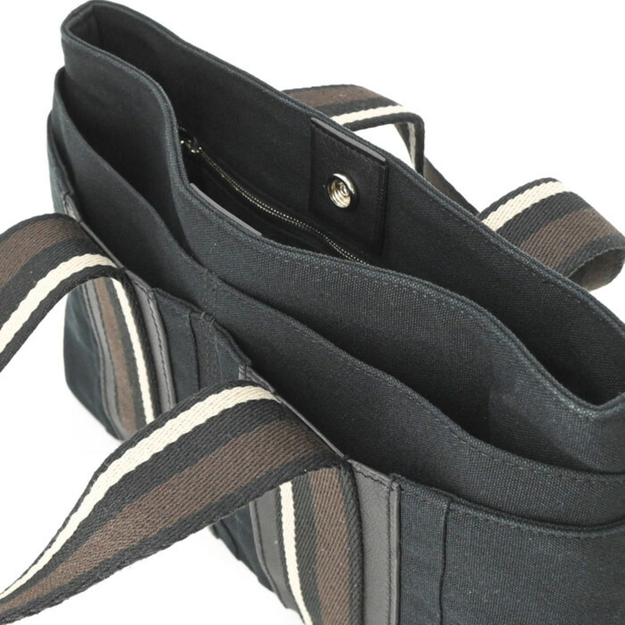 Hermes Black Brown Canvas Handbag (Pre-Owned)