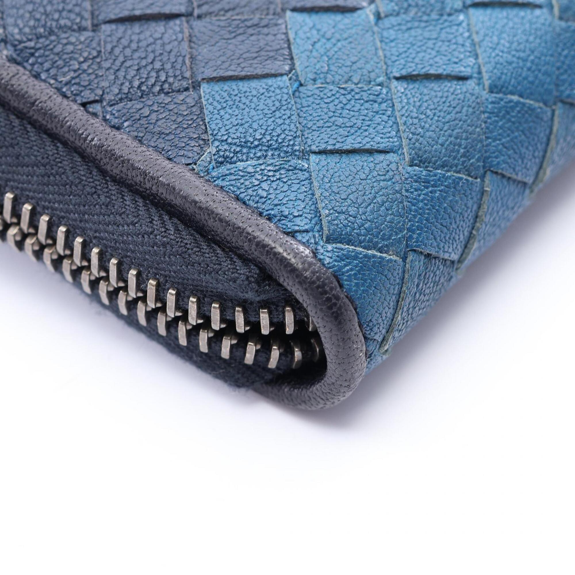 Bottega Veneta Black Blue Navy Intrecciato Long Wallet (Bi-Fold) (Pre-Owned)
