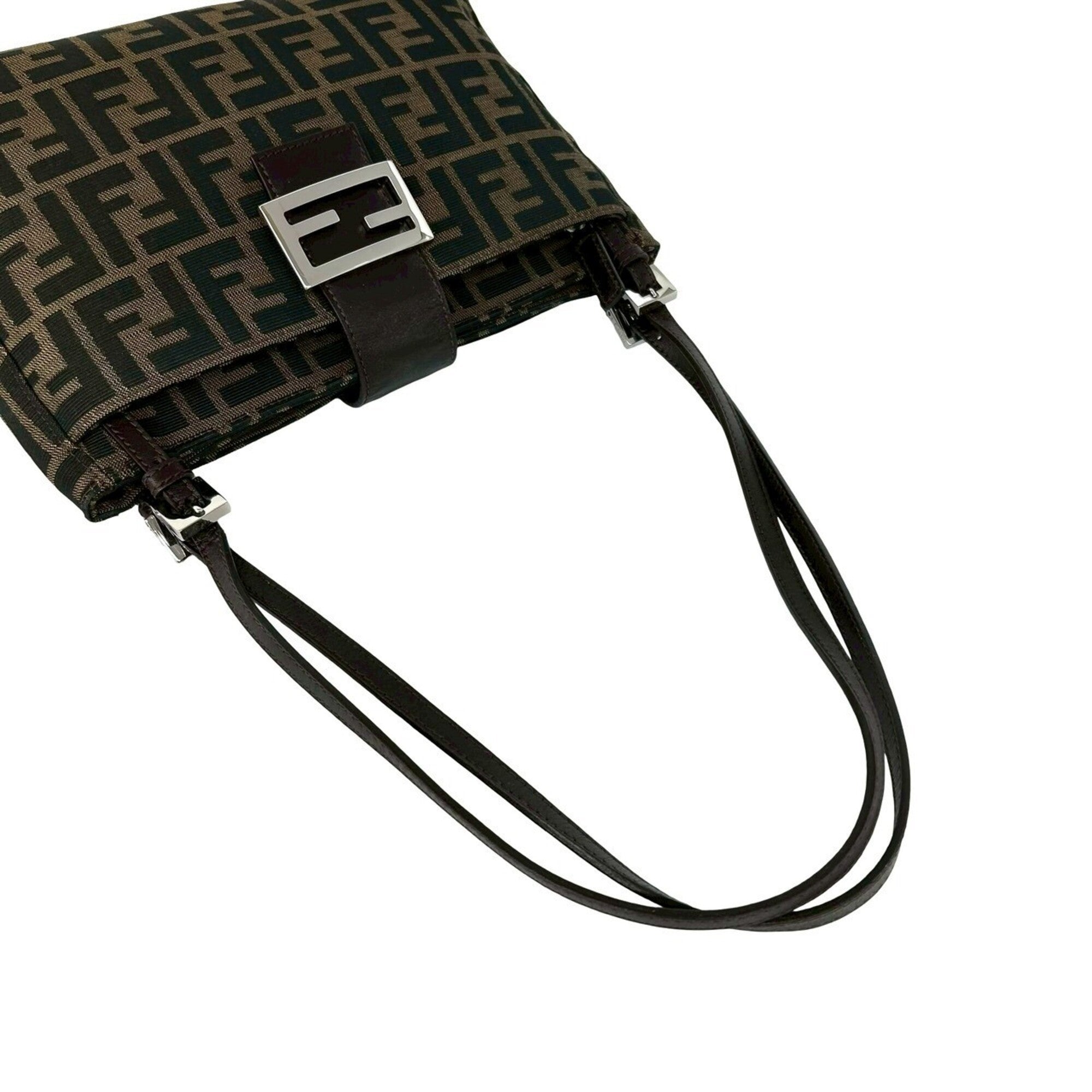 Fendi Black Brown Canvas Leather Handbag Shoulder Bag (Pre-Owned)