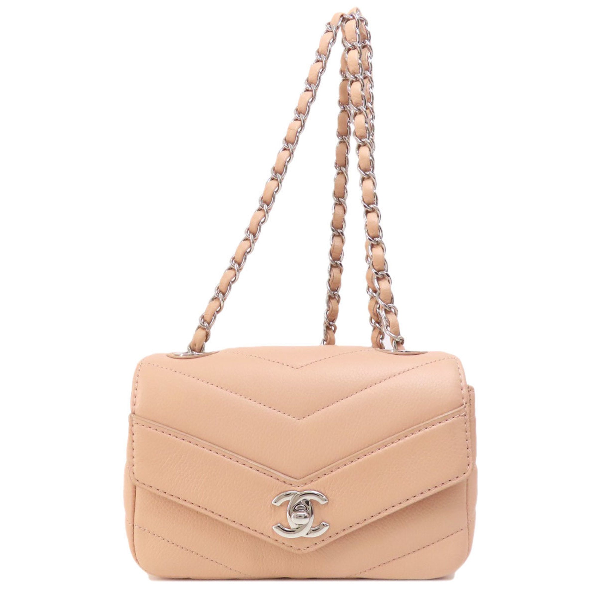 Chanel Matelasse Beige Pink Caviar Leather Shoulder Bag (Pre-Owned)