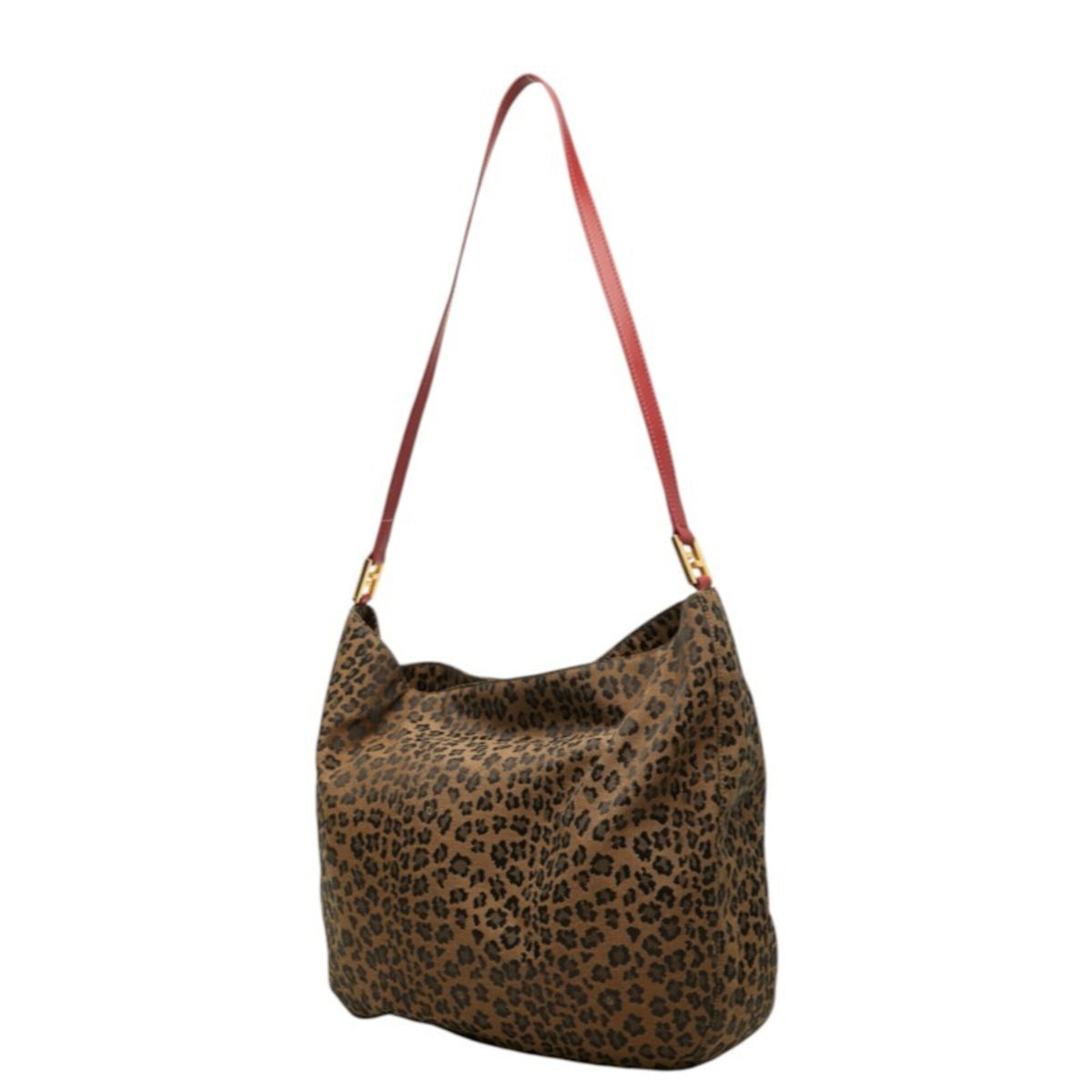 Fendi Brown Red Color Canvas Leather Shoulder Bag Tote Bag (Pre-Owned)