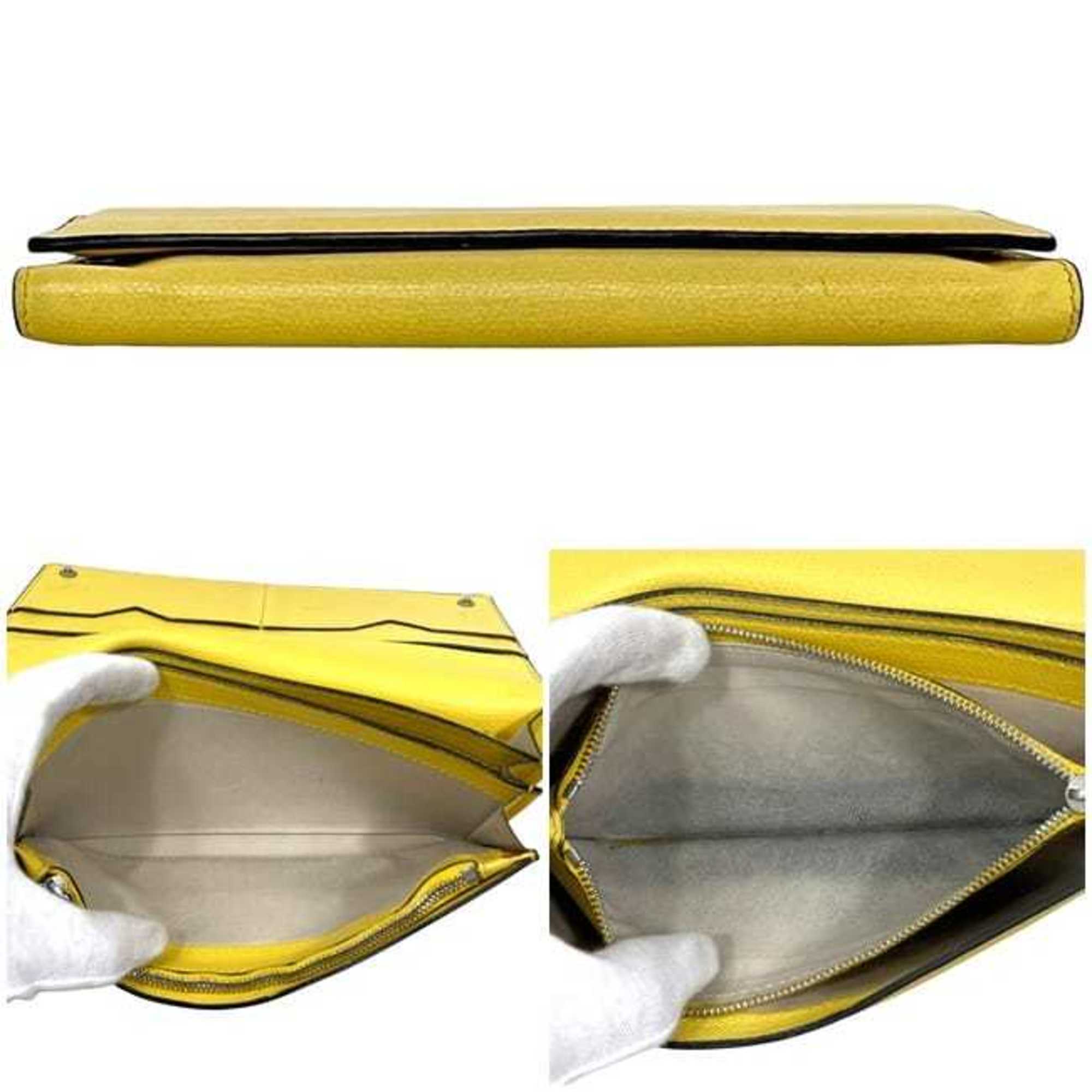 Valextra Yellow Leather Long Wallet (Bi-Fold) (Pre-Owned)