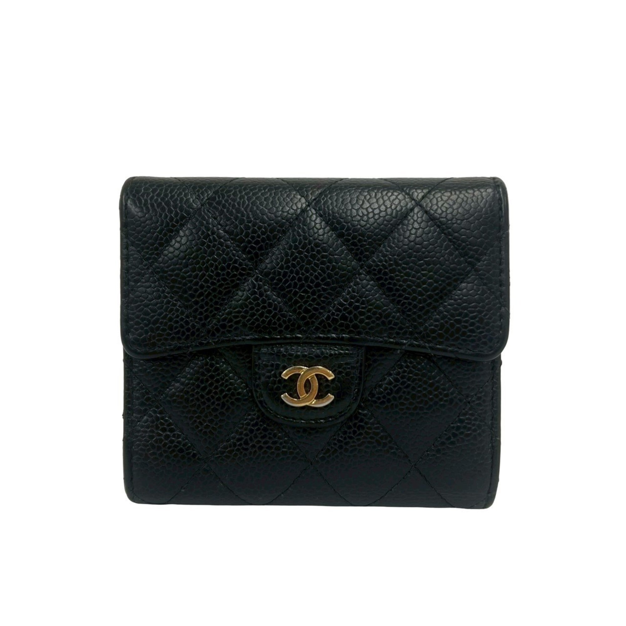 Chanel Black Grained Calfskin Wallet (Tri-Fold) (Pre-Owned)