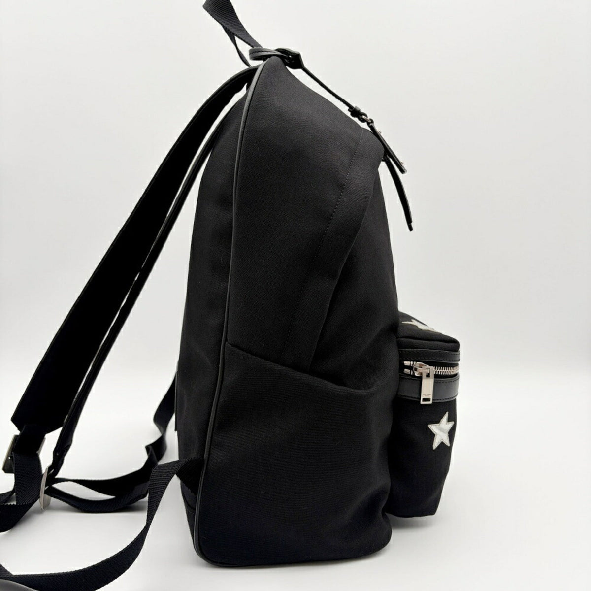 Saint Laurent Black Silver Canvas Leather Backpack (Pre-Owned)