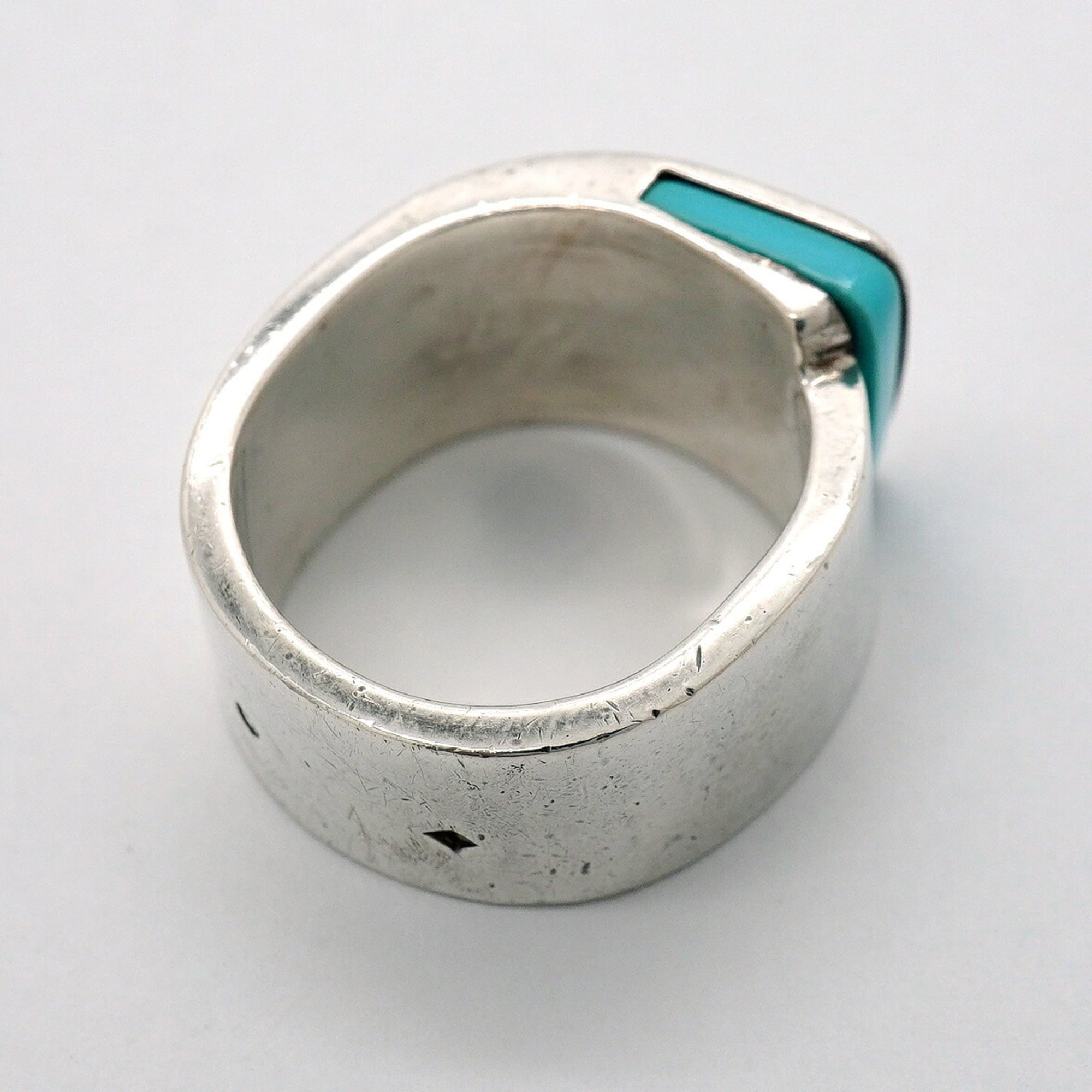Hermes Blue Silver 925 Band Ring (Pre-Owned)