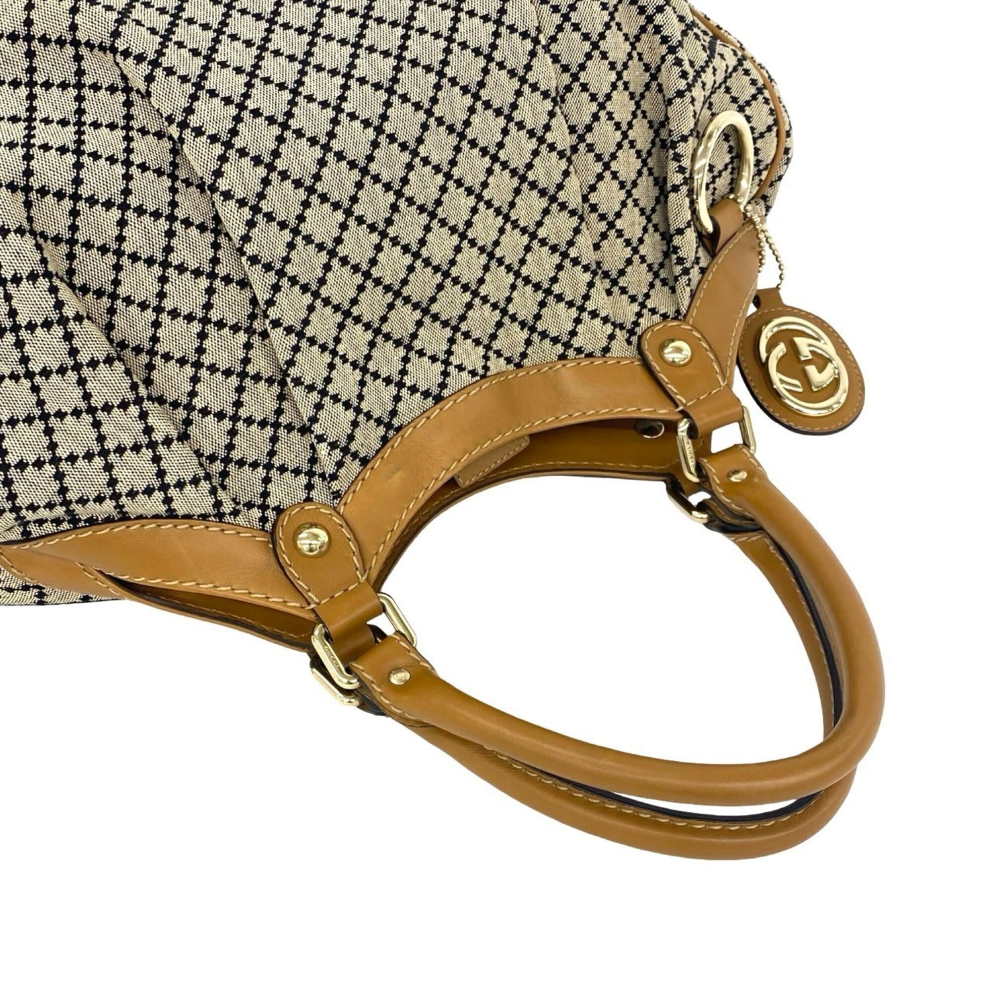 Gucci Beige Black Canvas Leather Handbag (Pre-Owned)