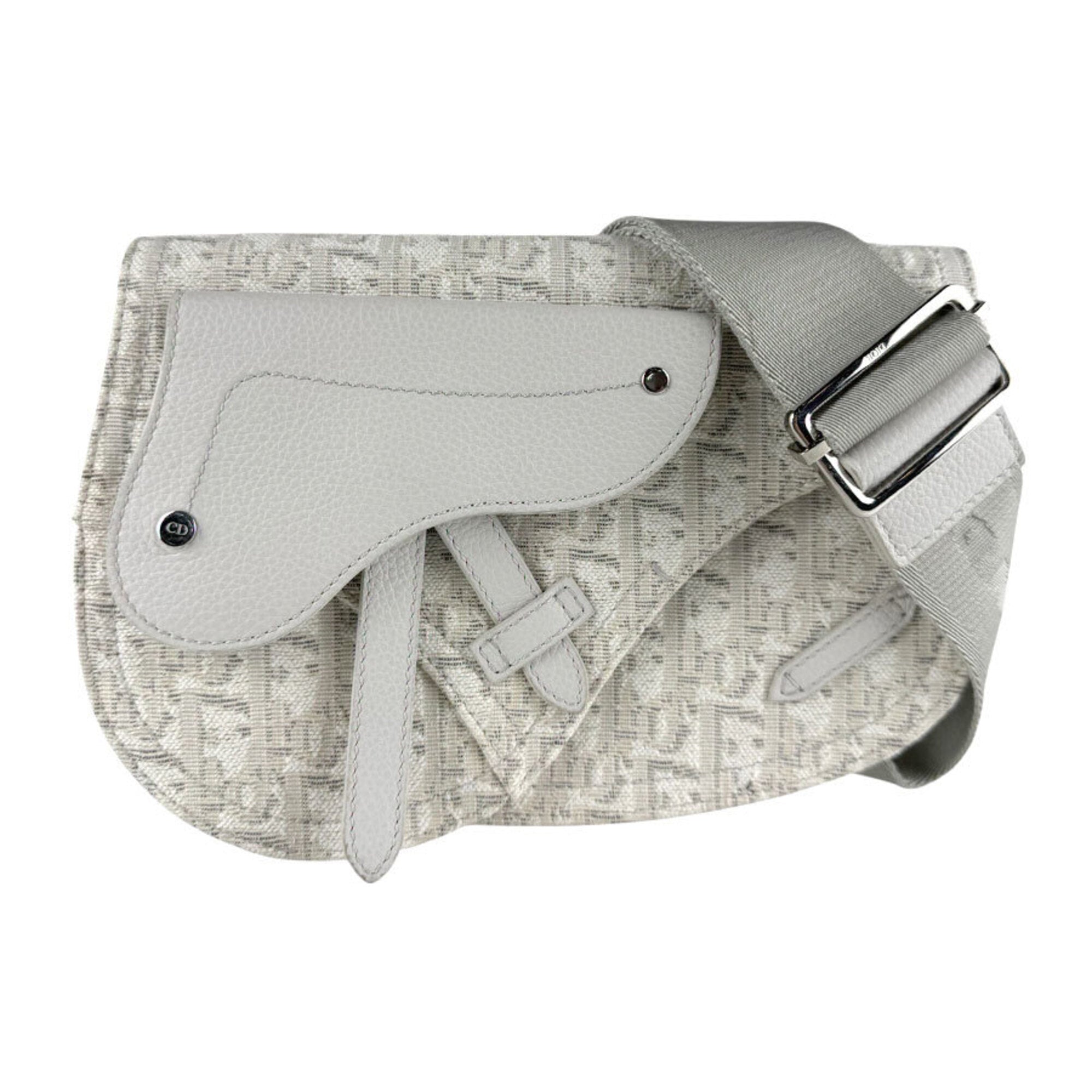 Christian Dior Light Gray Canvas Leather Saddle Bag Shoulder Bag (Pre-Owned)