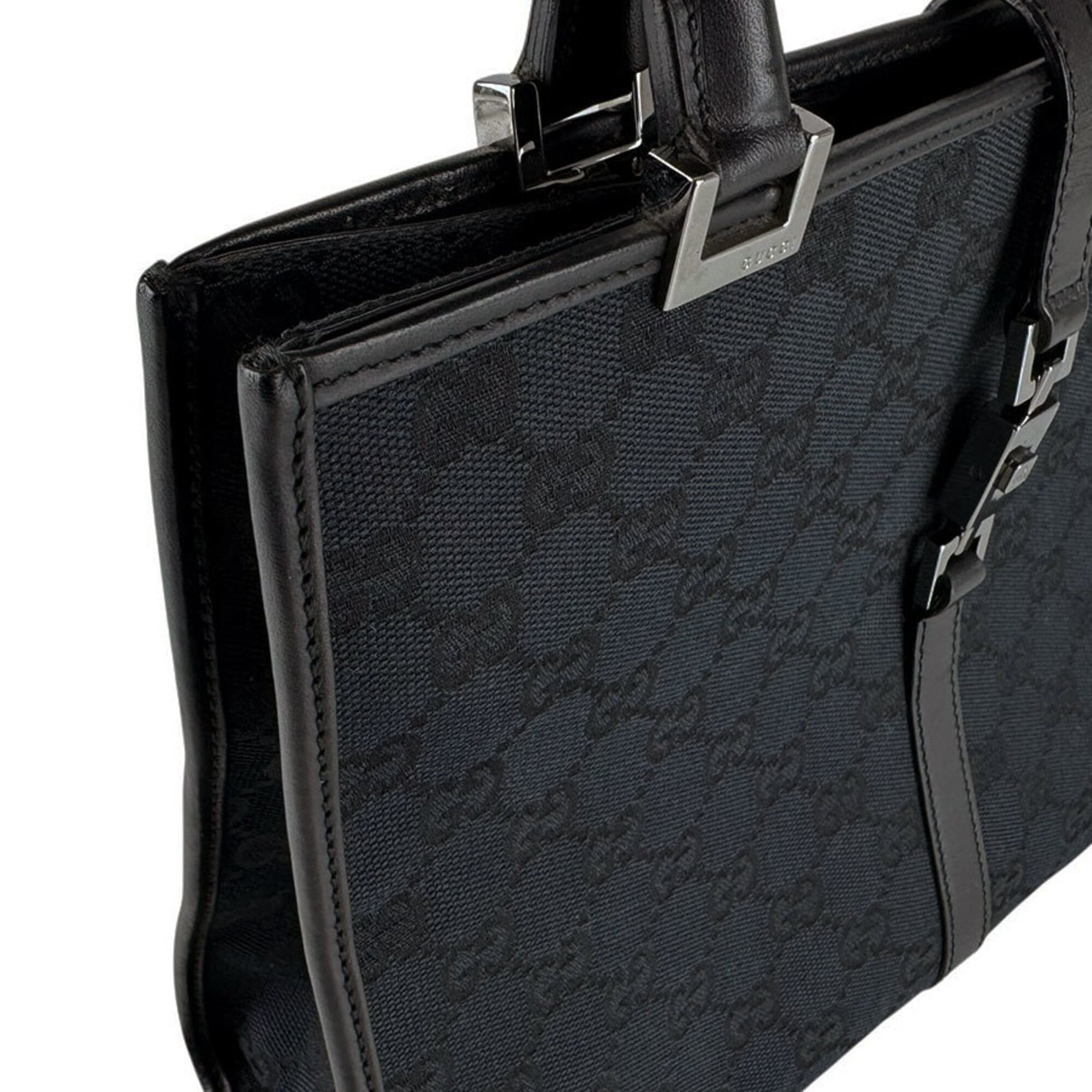 Gucci Black Gg Canvas Leather Handbag (Pre-Owned)