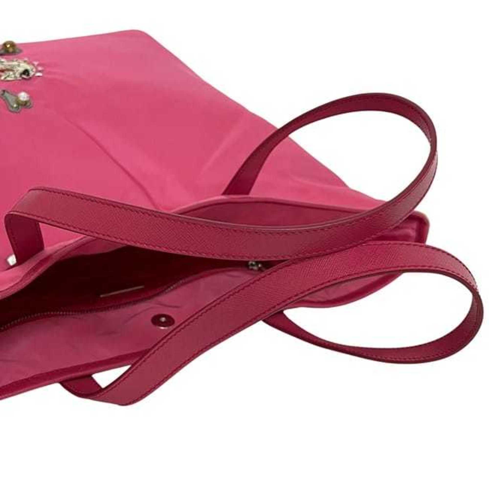 Prada Pink Nylon Saffiano Triangle Leather Tote Bag (Pre-Owned)