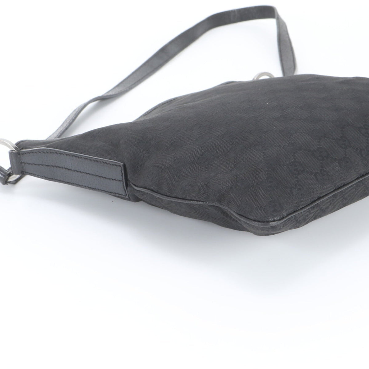 Gucci Black Leather Canvas Messenger Bag Shoulder Bag Tote Bag (Pre-Owned)