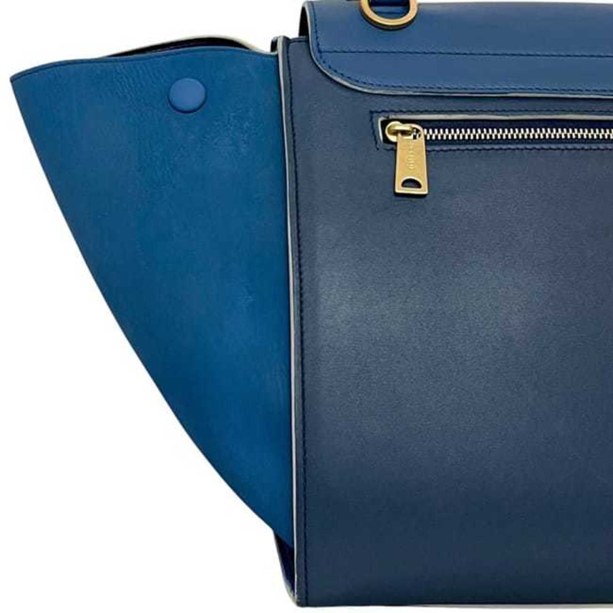 Celine Blue Navy Leather Handbag Shoulder Bag (Pre-Owned)