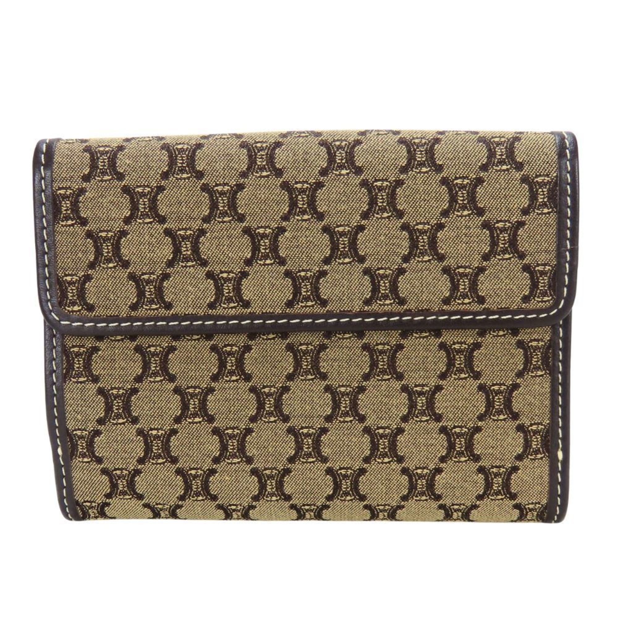 Celine Macadam Beige Dark Brown Canvas Leather Wallet (Bi-Fold) (Pre-Owned)