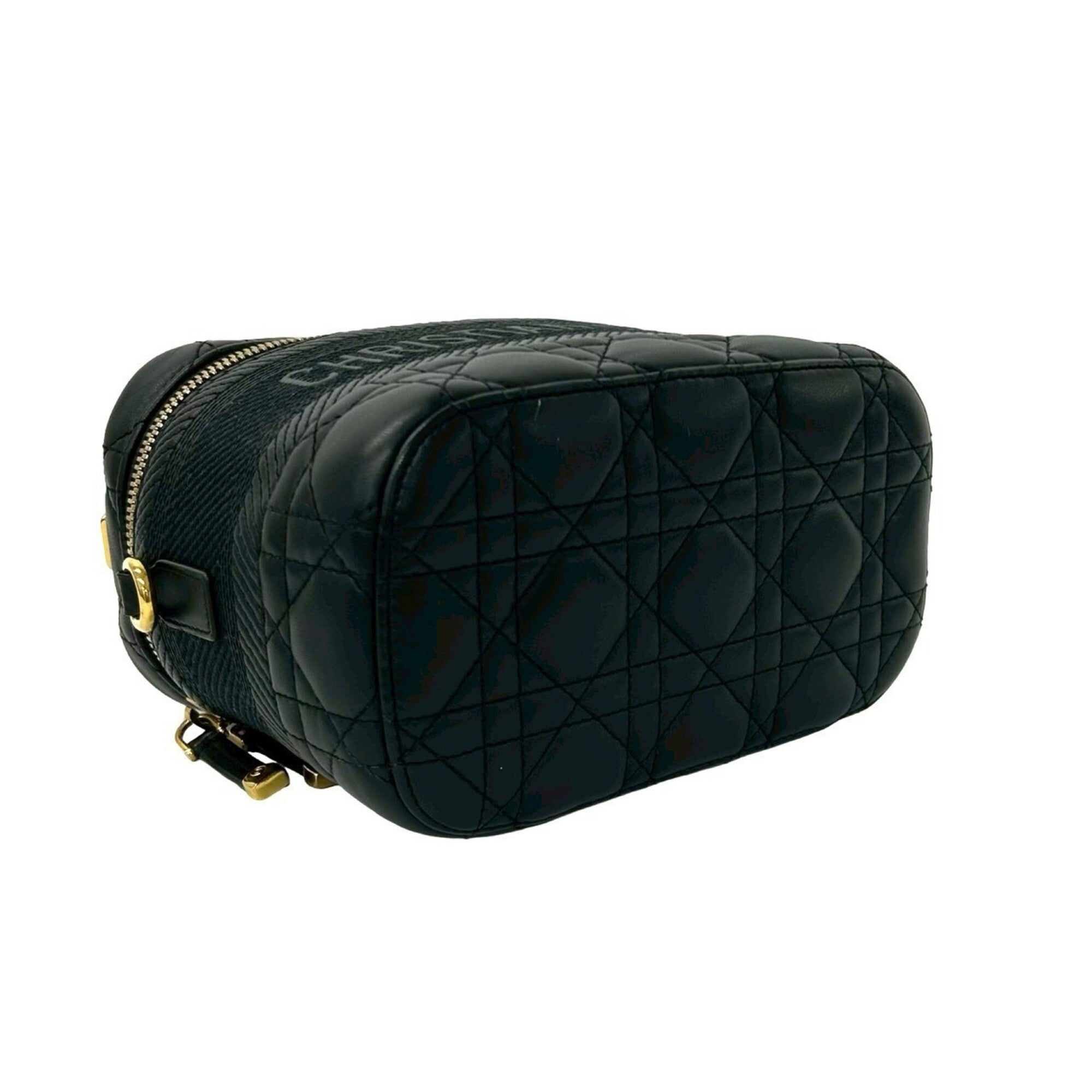 Christian Dior Black Leather Shoulder Bag Vanity Bag (Pre-Owned)