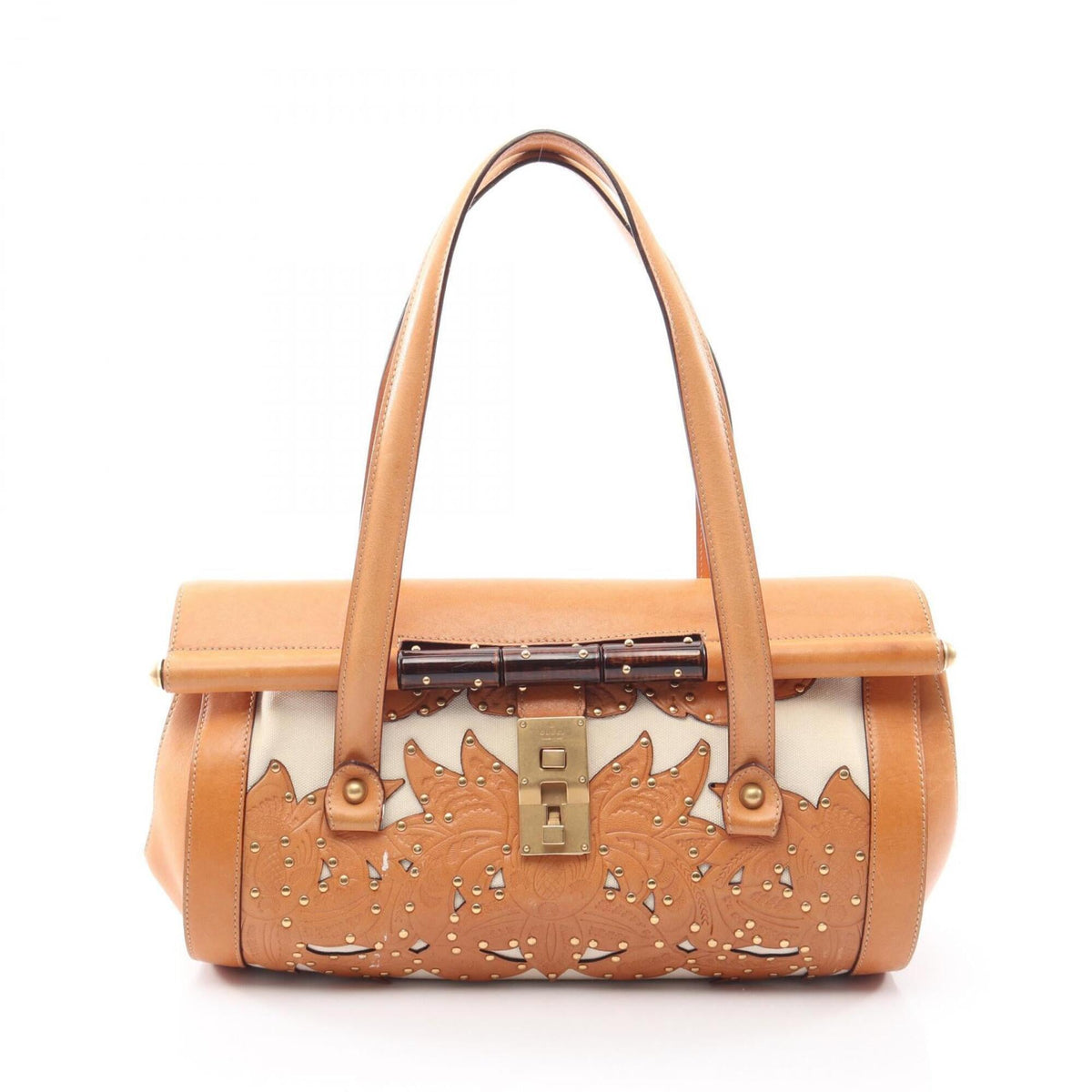 Gucci Brown White Canvas Handbag (Pre-Owned)