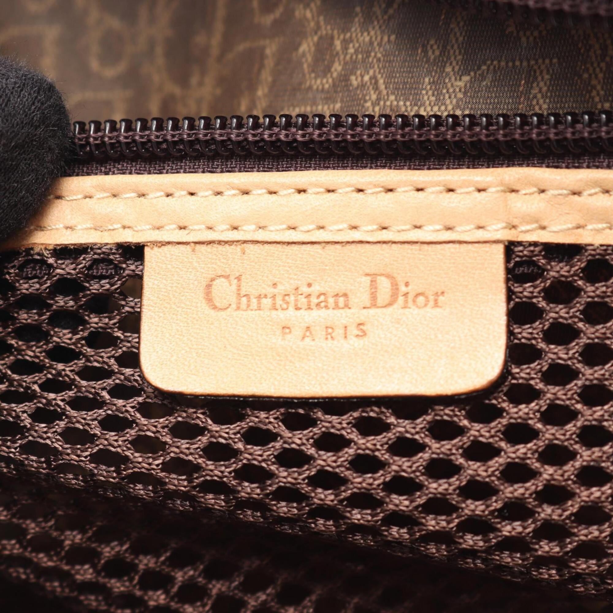 Christian Dior Beige Brown Canvas Leather Handbag (Pre-Owned)