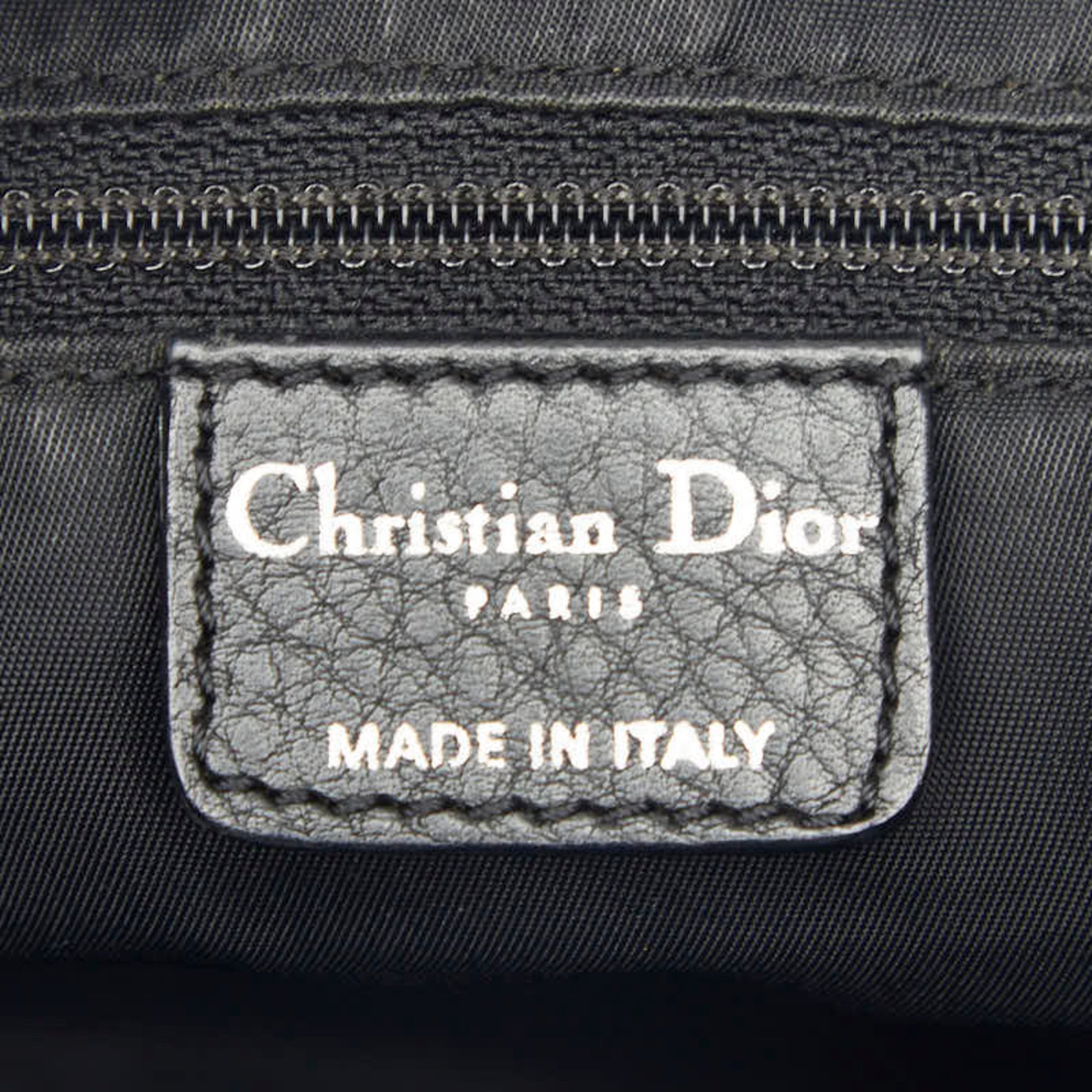 Christian Dior Black Navy Leather Jacquard Shoulder Bag (Pre-Owned)