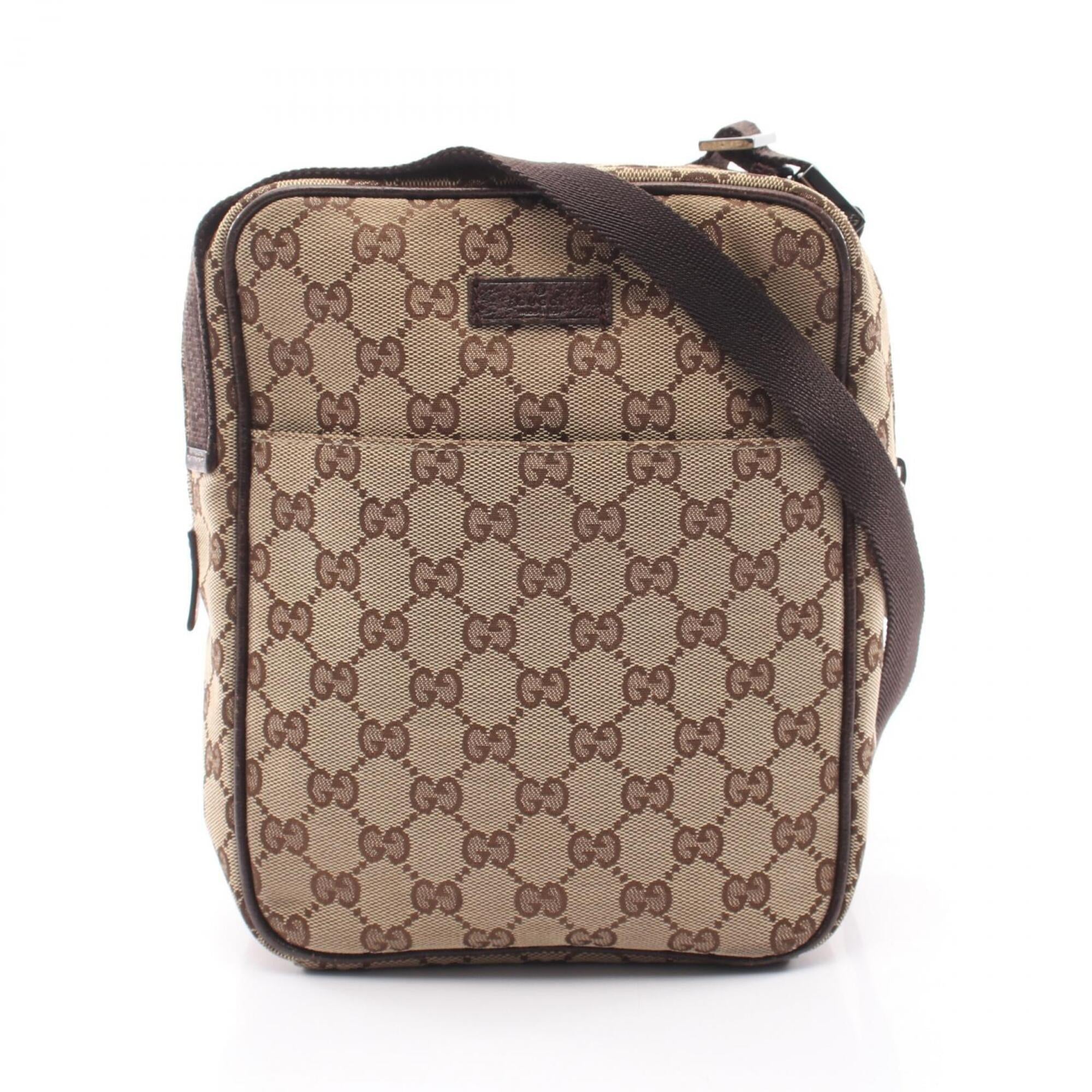 Gucci Beige Brown Canvas Leather Shoulder Bag (Pre-Owned)