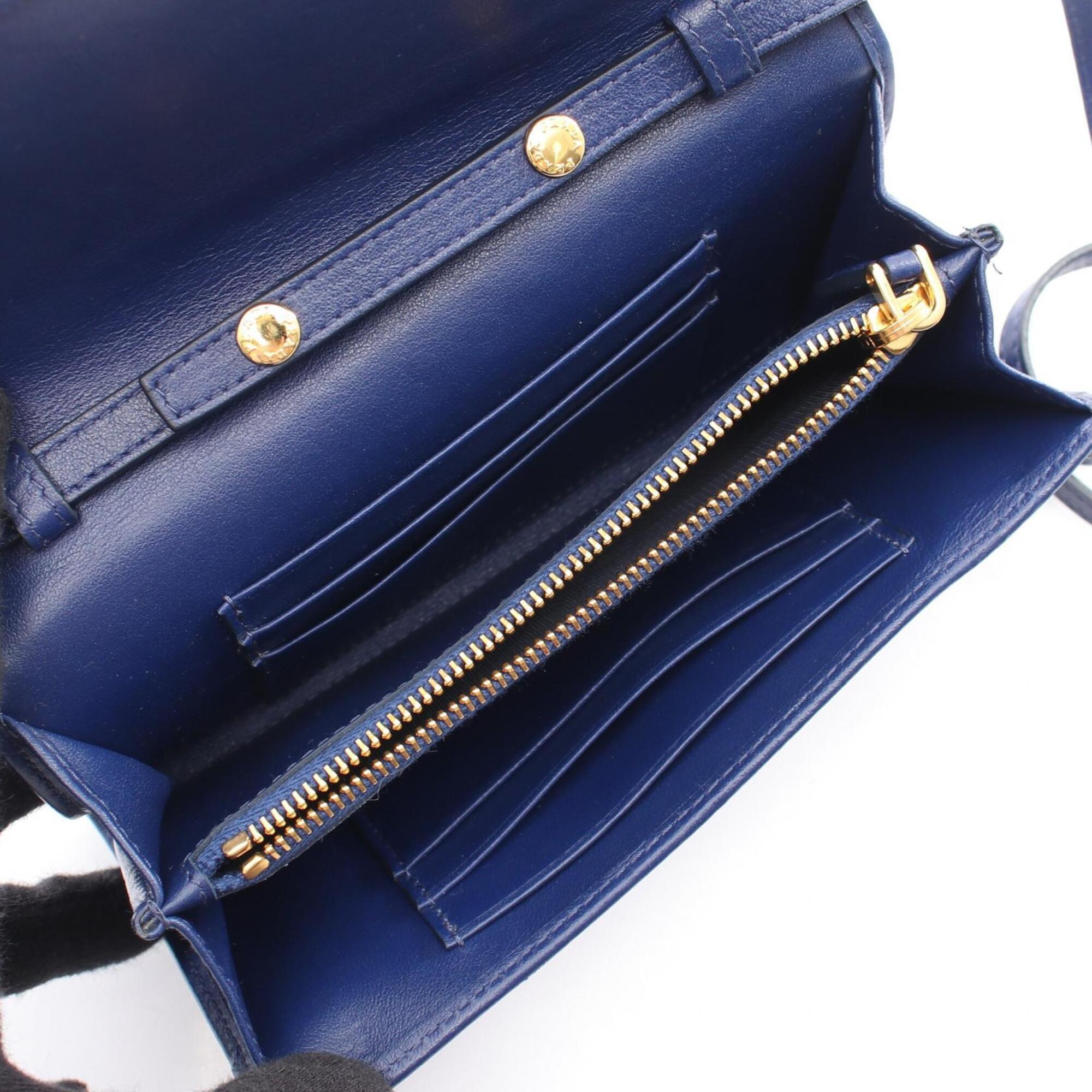 Prada Blue Nylon Leather Handbag Shoulder Bag (Pre-Owned)