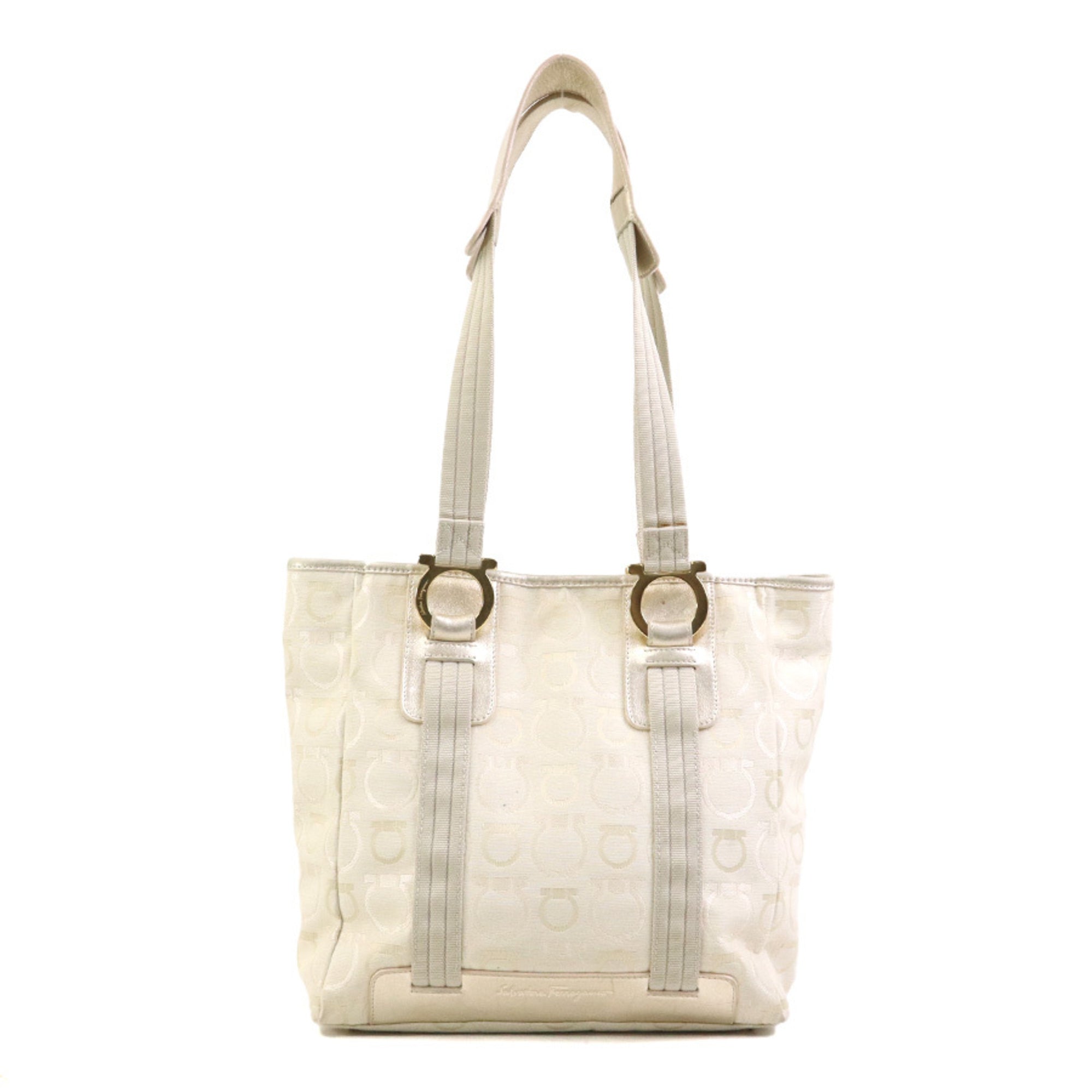Salvatore Ferragamo Light Beige Canvas Leather Shoulder Bag (Pre-Owned)