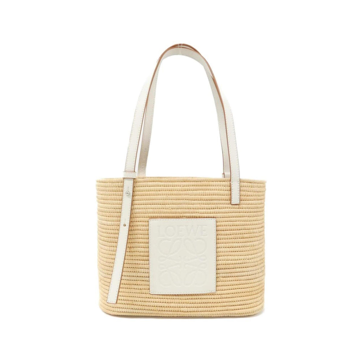 Loewe White Raffia Leather Basket Handbag (Pre-Owned)